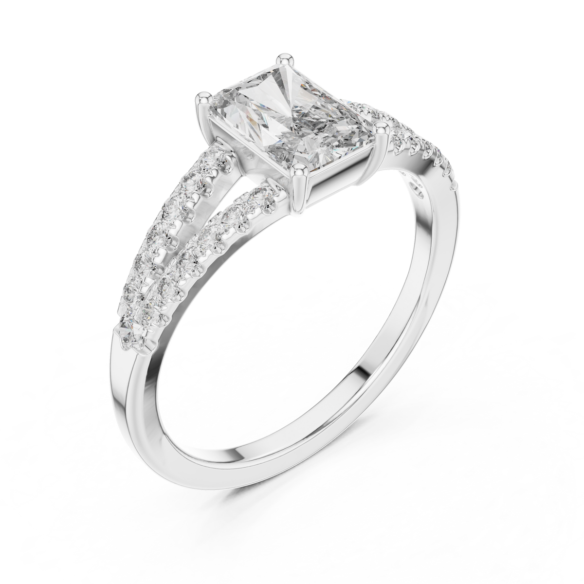 925 Sterling Silver Radiant-Cut Moissanite Pavé Split-Shank Engagement Ring