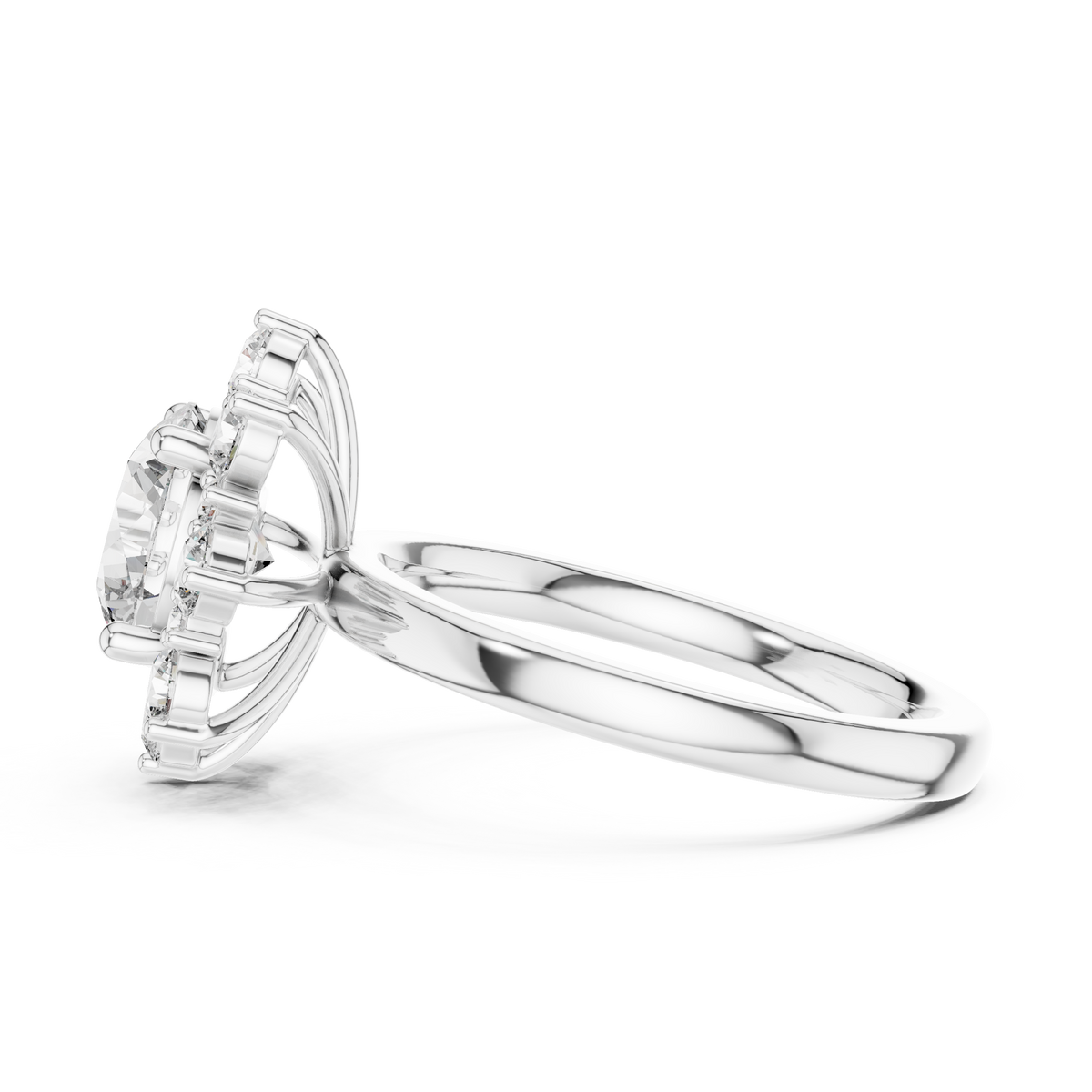 Round Brilliant Moissanite Starburst Vintage Snowflake Halo Ring