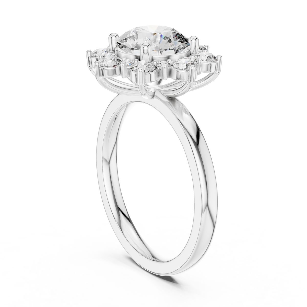 Round Brilliant Moissanite Starburst Vintage Snowflake Halo Ring