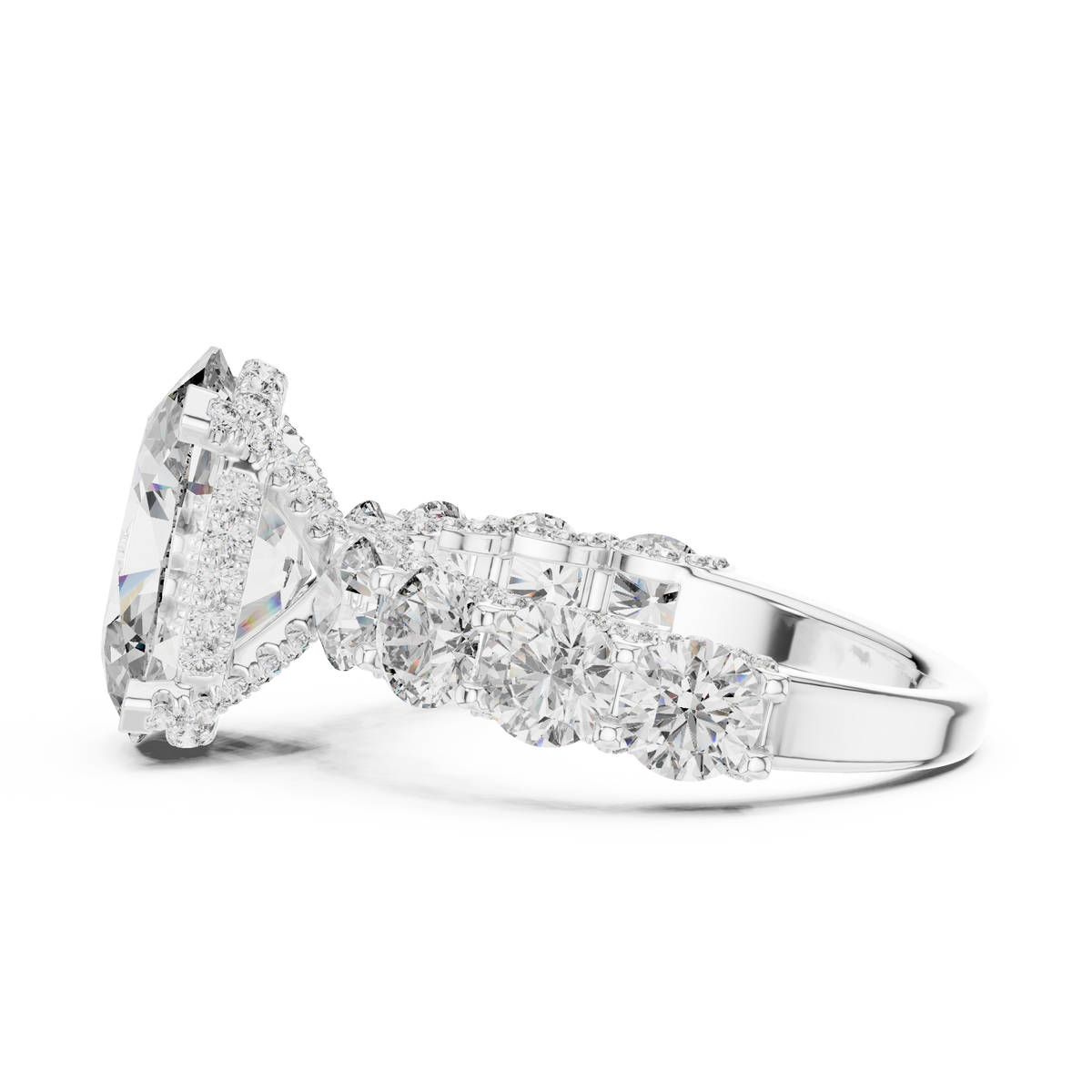 The Regal Oval Moissanite Hidden Halo & Statement Eternity Engagement Ring