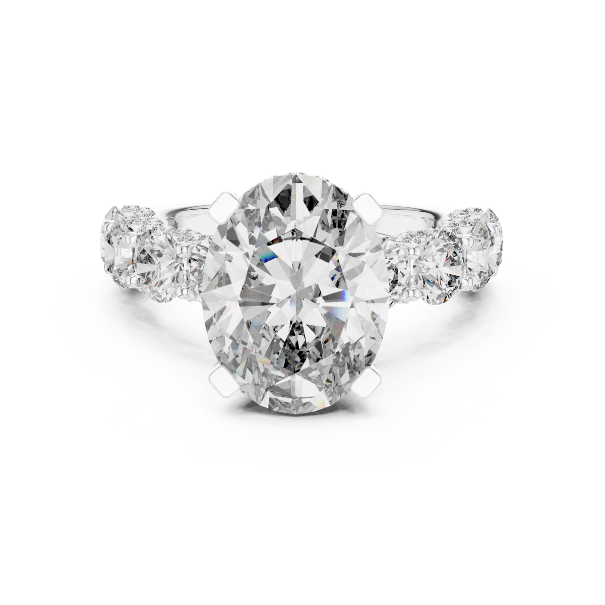 The Regal Oval Moissanite Hidden Halo & Statement Eternity Engagement Ring