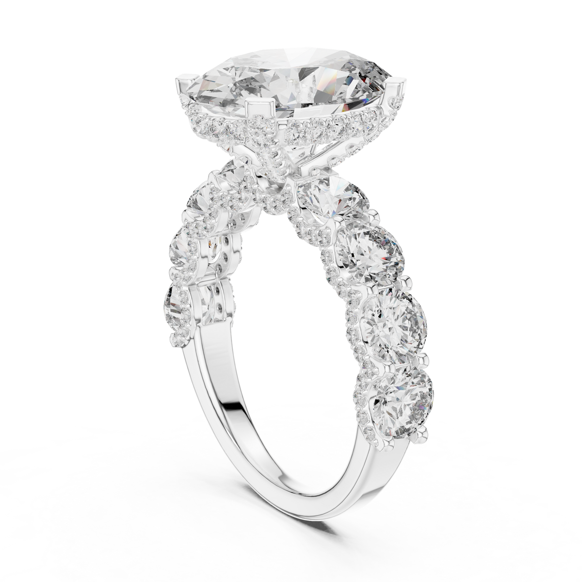 The Regal Oval Moissanite Hidden Halo & Statement Eternity Engagement Ring