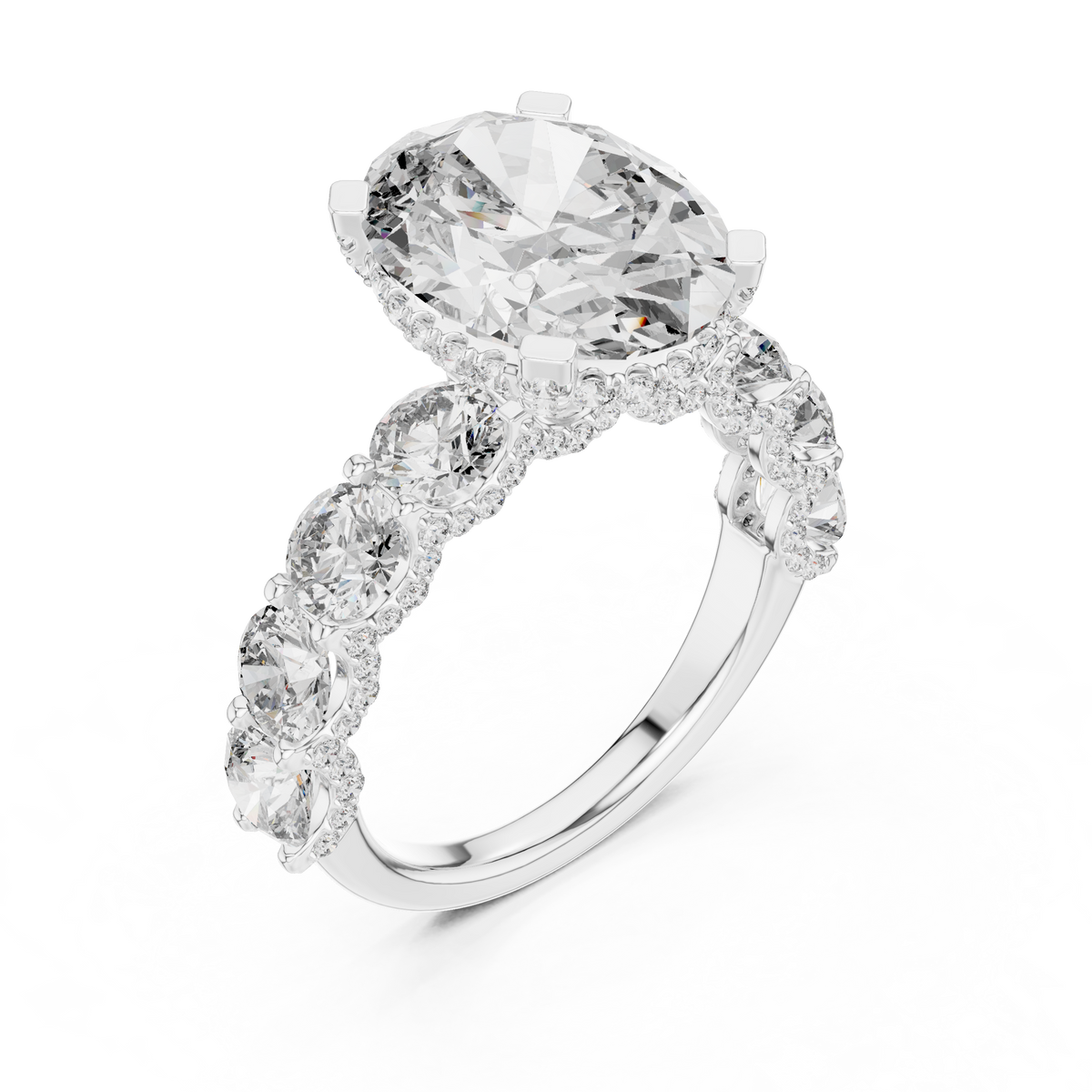 The Regal Oval Moissanite Hidden Halo & Statement Eternity Engagement Ring