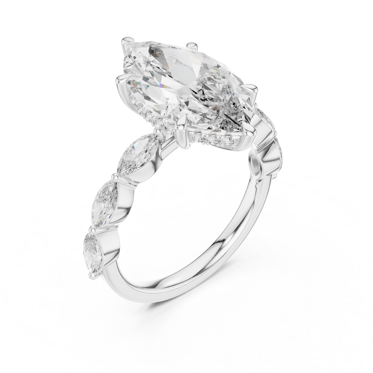 925 Sterling Silver Marquise Dawn Shared-Prong Women's Engagement Ring