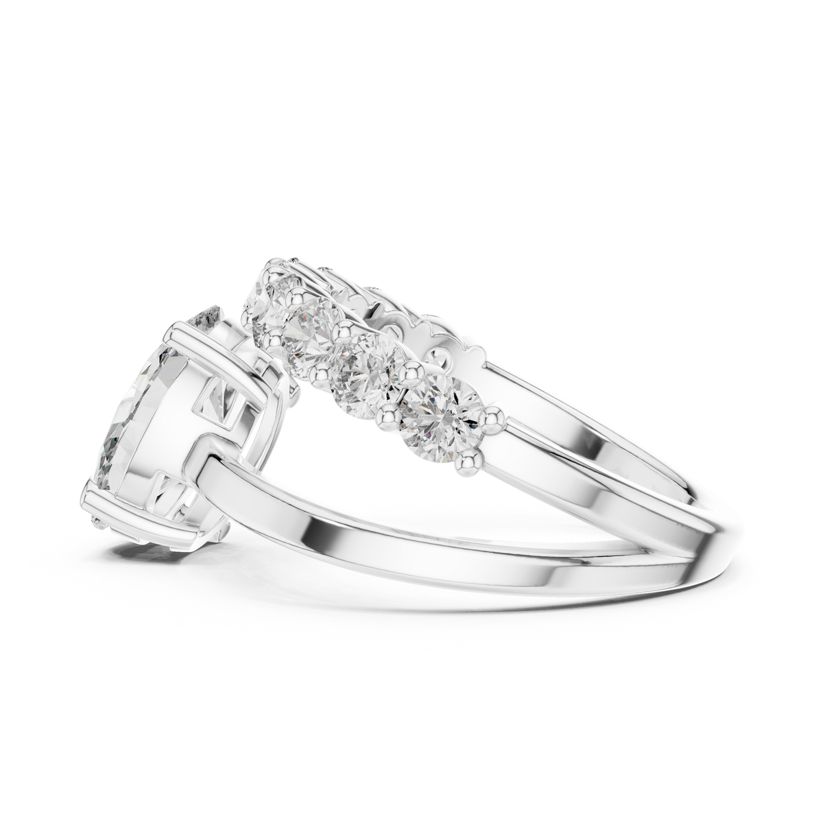 Modern Open-Bypass Oval Solitaire & Shared-Prong Eternity Bridal Set in 925 Sterling Silver