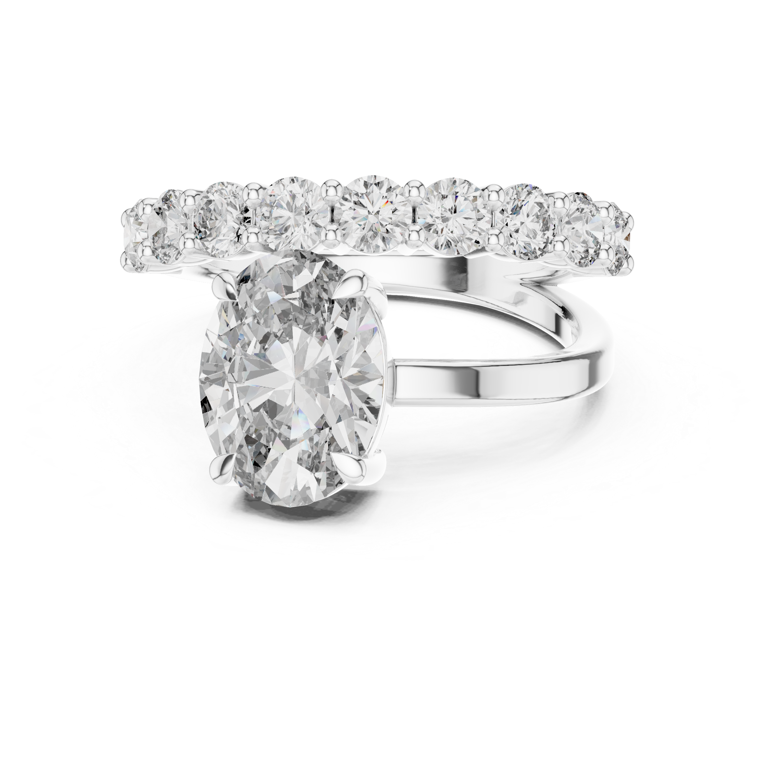 Modern Open-Bypass Oval Solitaire & Shared-Prong Eternity Bridal Set in 925 Sterling Silver