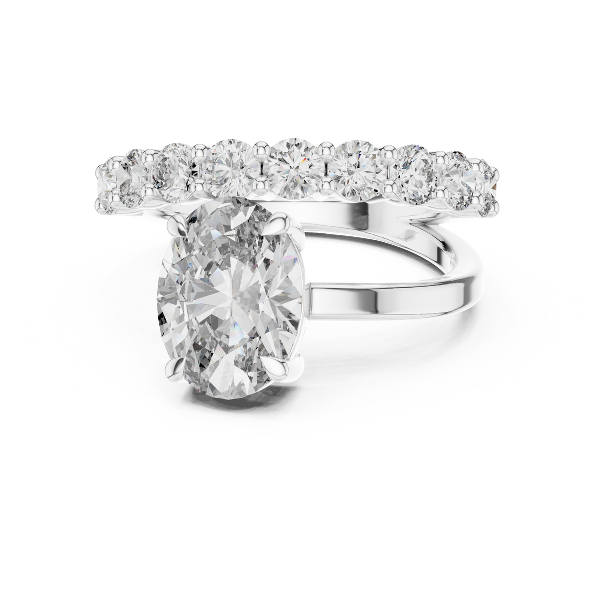 Modern Open-Bypass Oval Solitaire & Shared-Prong Eternity Bridal Set in 925 Sterling Silver