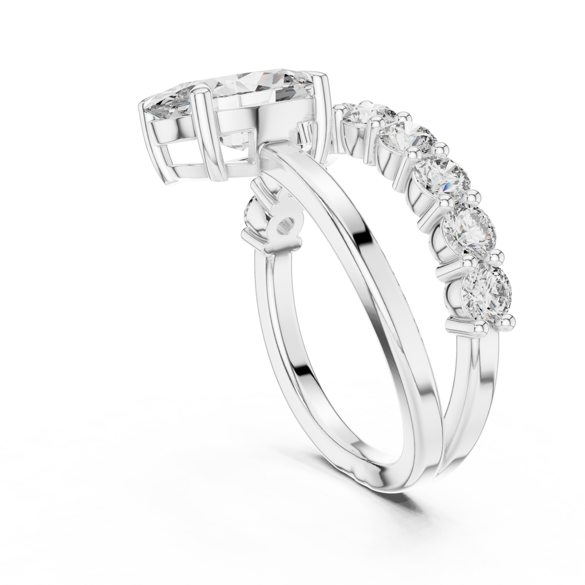 Modern Open-Bypass Oval Solitaire & Shared-Prong Eternity Bridal Set in 925 Sterling Silver