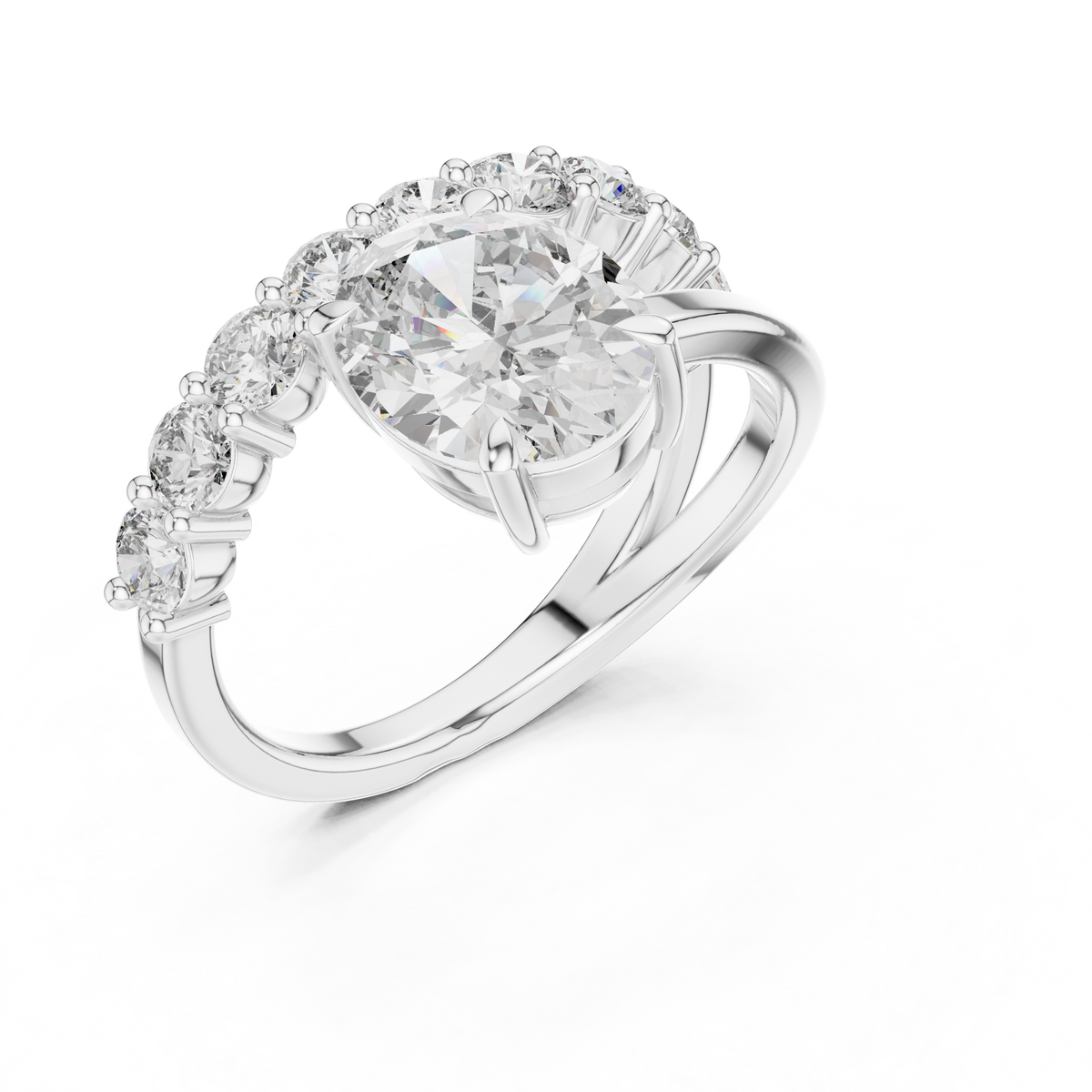 Modern Open-Bypass Oval Solitaire & Shared-Prong Eternity Bridal Set in 925 Sterling Silver