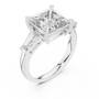 A Three-Stone Princess-Cut Engagement Ring with Tapered Baguette Accents