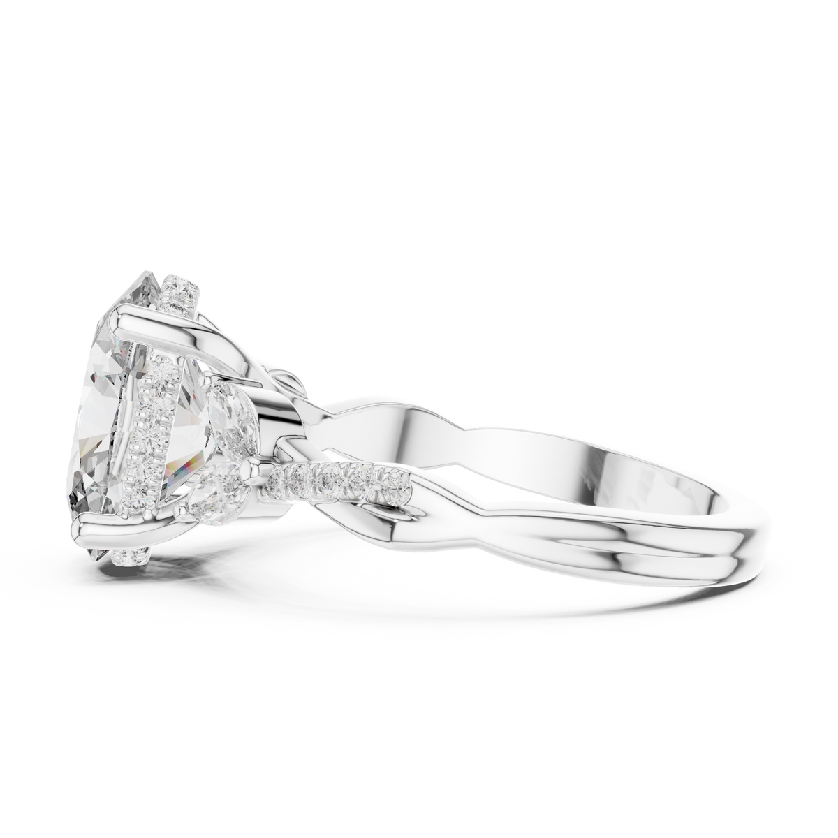 Nature-inspired Oval Moissanite Solitaire Twisted Shank Engagement Ring