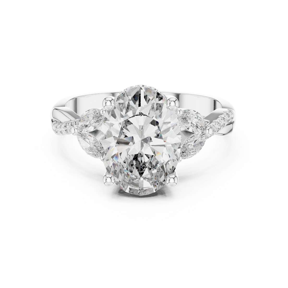 Nature-inspired Oval Moissanite Solitaire Twisted Shank Engagement Ring