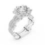 Vintage-Style Silver Round Moissanite Sunburst Halo & Infinity Twist Band Bridal Set