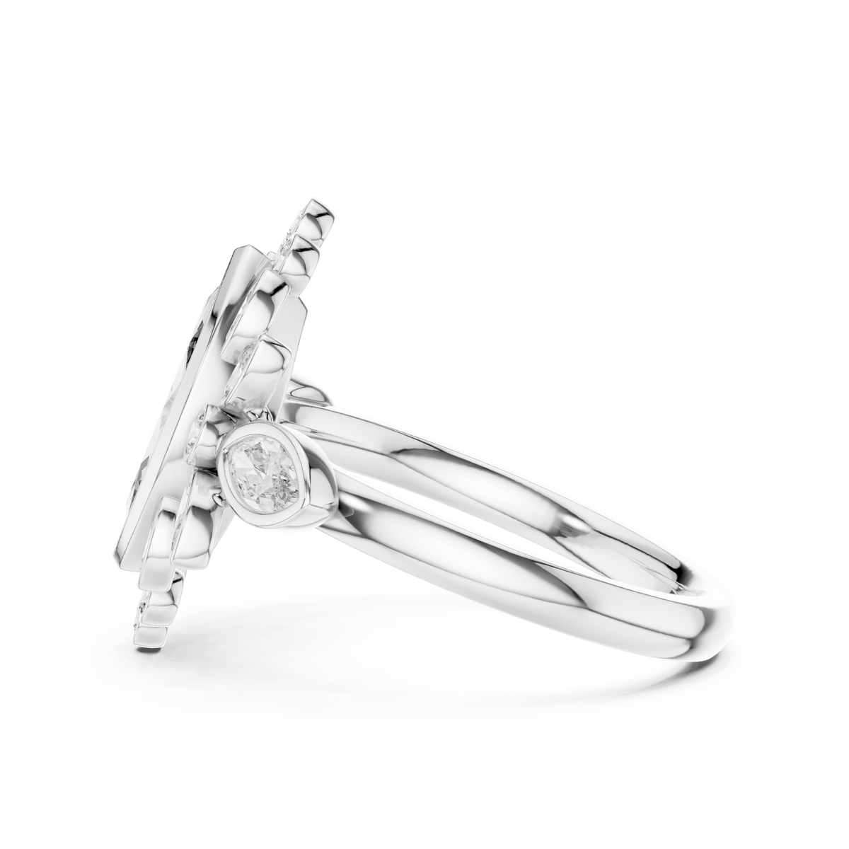 Marquise-Cut Celestial Bloom Asymmetrical Floral Cluster Halo Engagement Ring