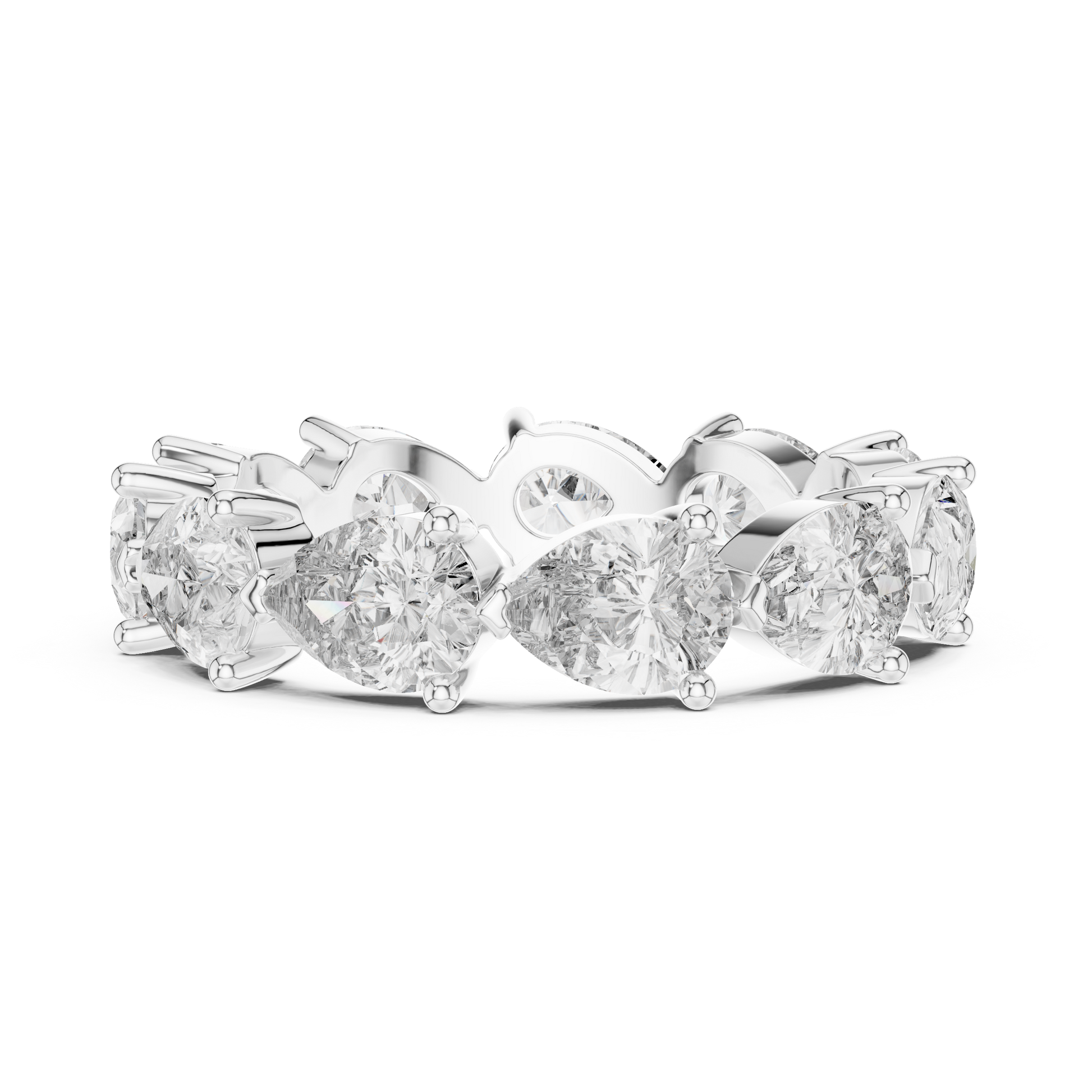 Pear Cut Moissanite Diamond Full Eternity Wedding Stacking Band in Sterling Silver