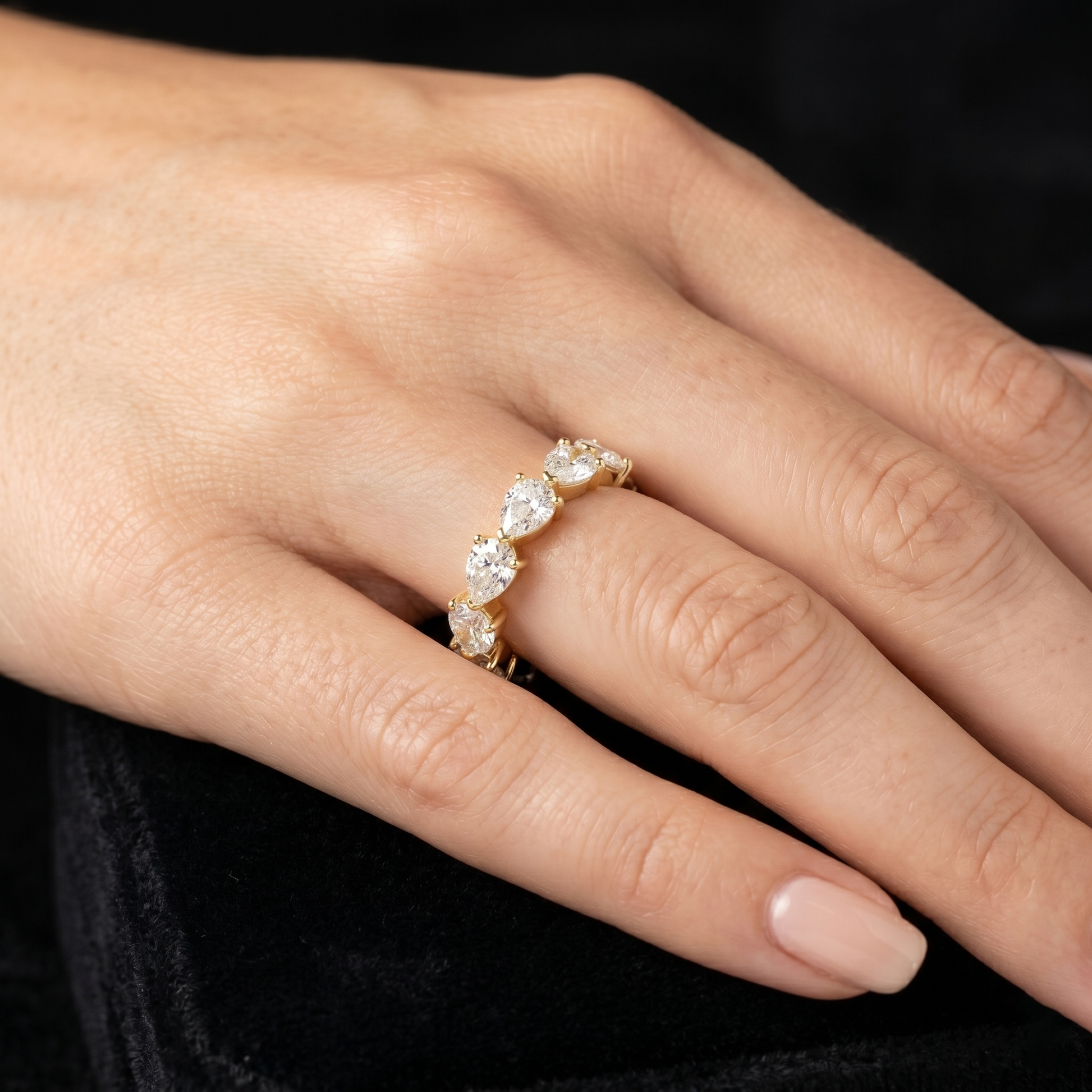 3.13 TCW Pear Cut Lab Grown Diamond Full Eternity Wedding Stacking Band in Gold