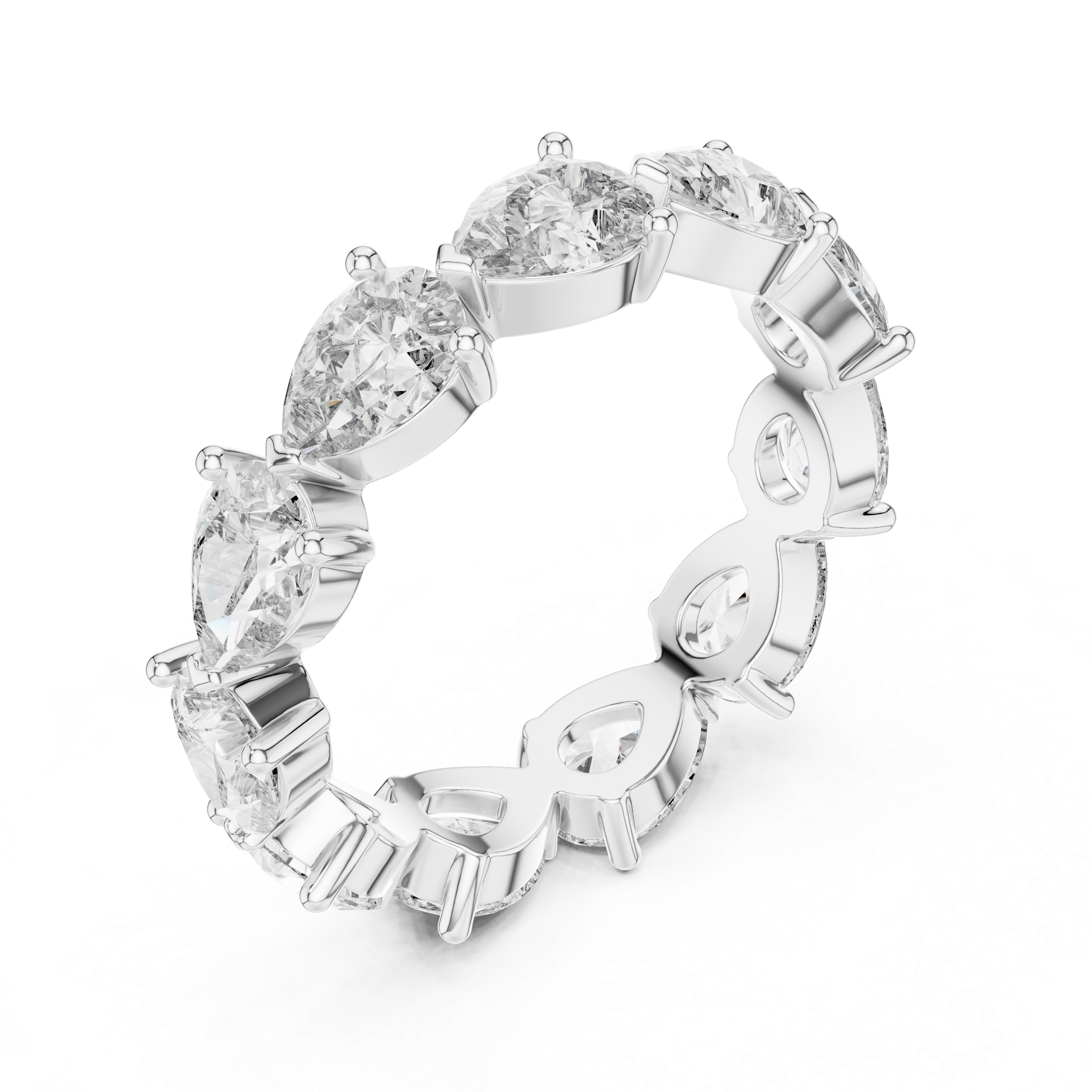 Pear Cut Moissanite Diamond Full Eternity Wedding Stacking Band in Sterling Silver