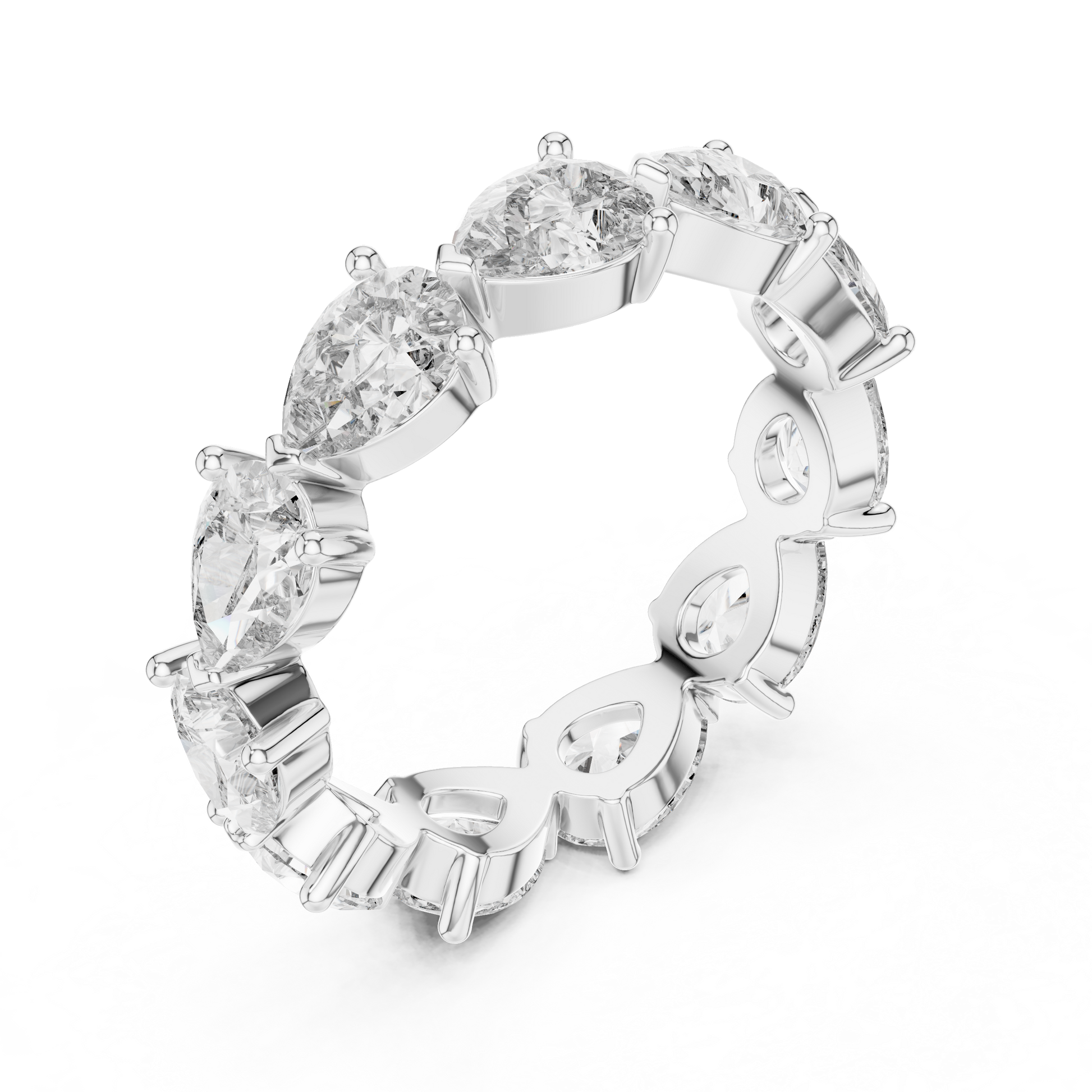 Pear Cut Moissanite Diamond Full Eternity Wedding Stacking Band in Sterling Silver