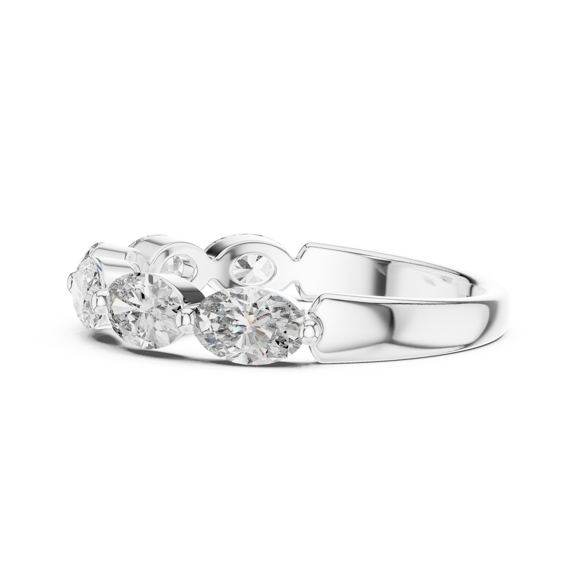 Half Eternity Oval Brilliance Moissanite Diamond Ring in Sterling Silver for Women