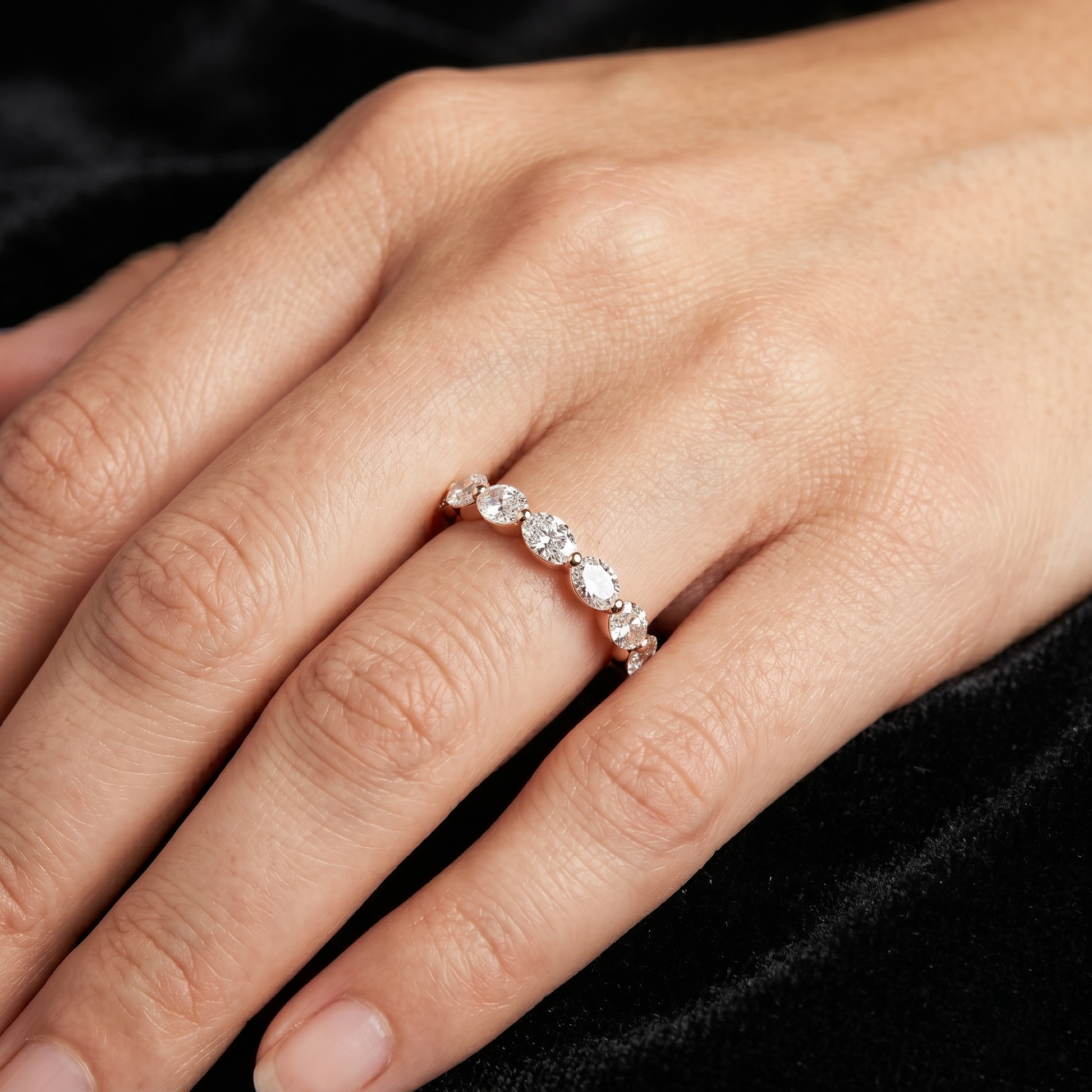 3 TCW Half Eternity Oval Brilliance Lab Grown Diamond Ring in Gold for Women