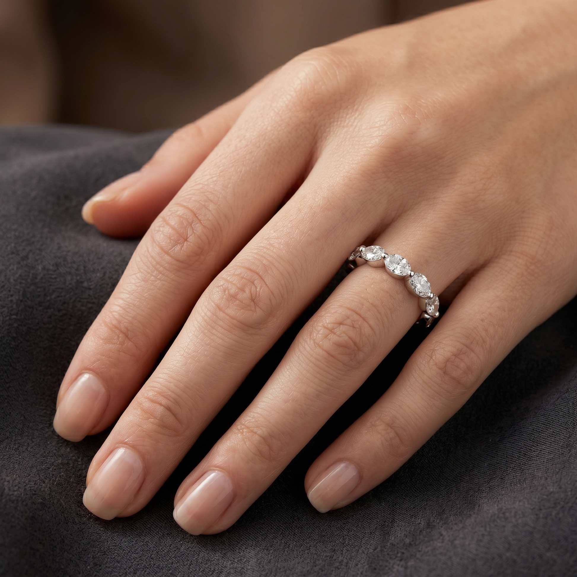 3 TCW Half Eternity Oval Brilliance Lab Grown Diamond Ring in Gold for Women