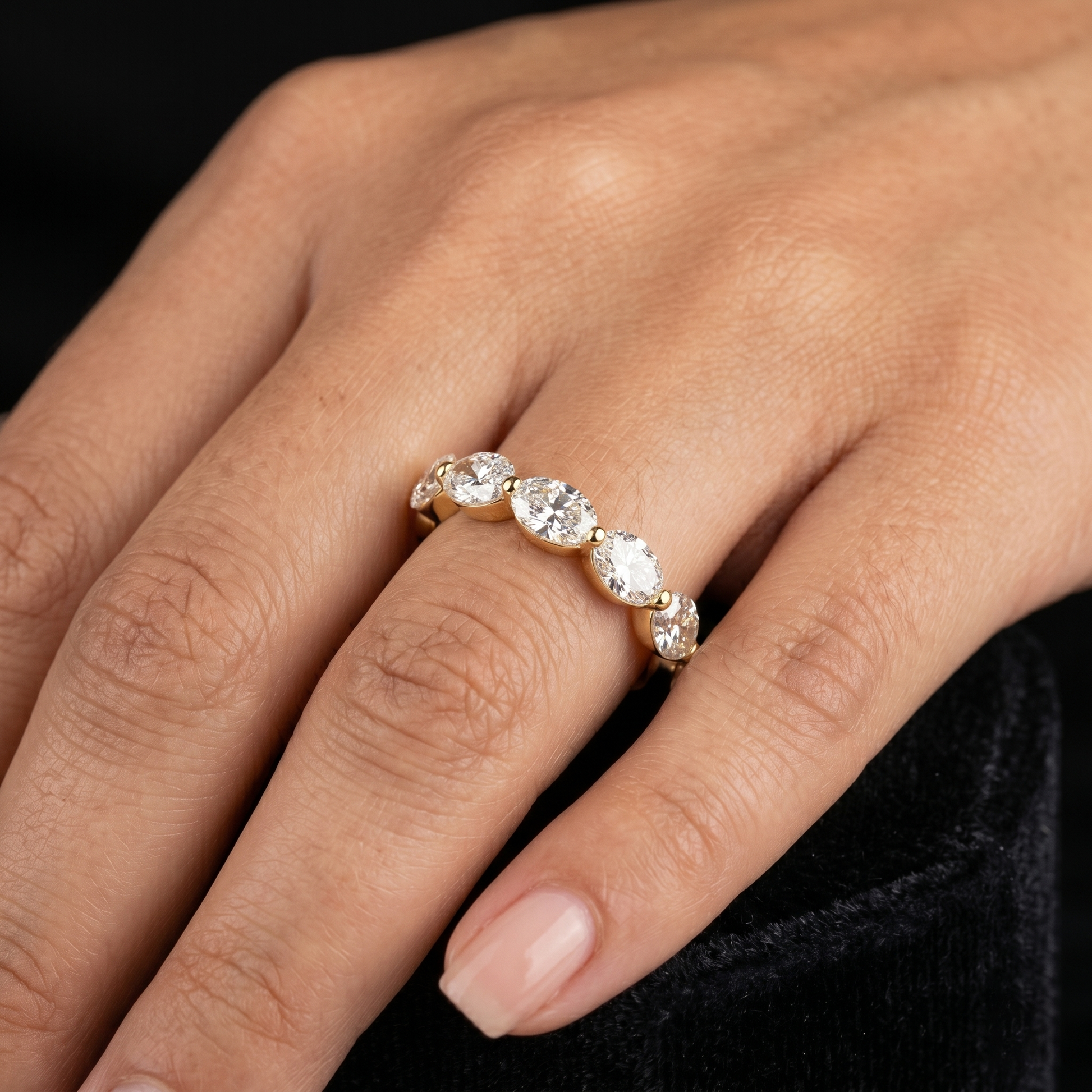 3 TCW Half Eternity Oval Brilliance Lab Grown Diamond Ring in Gold for Women