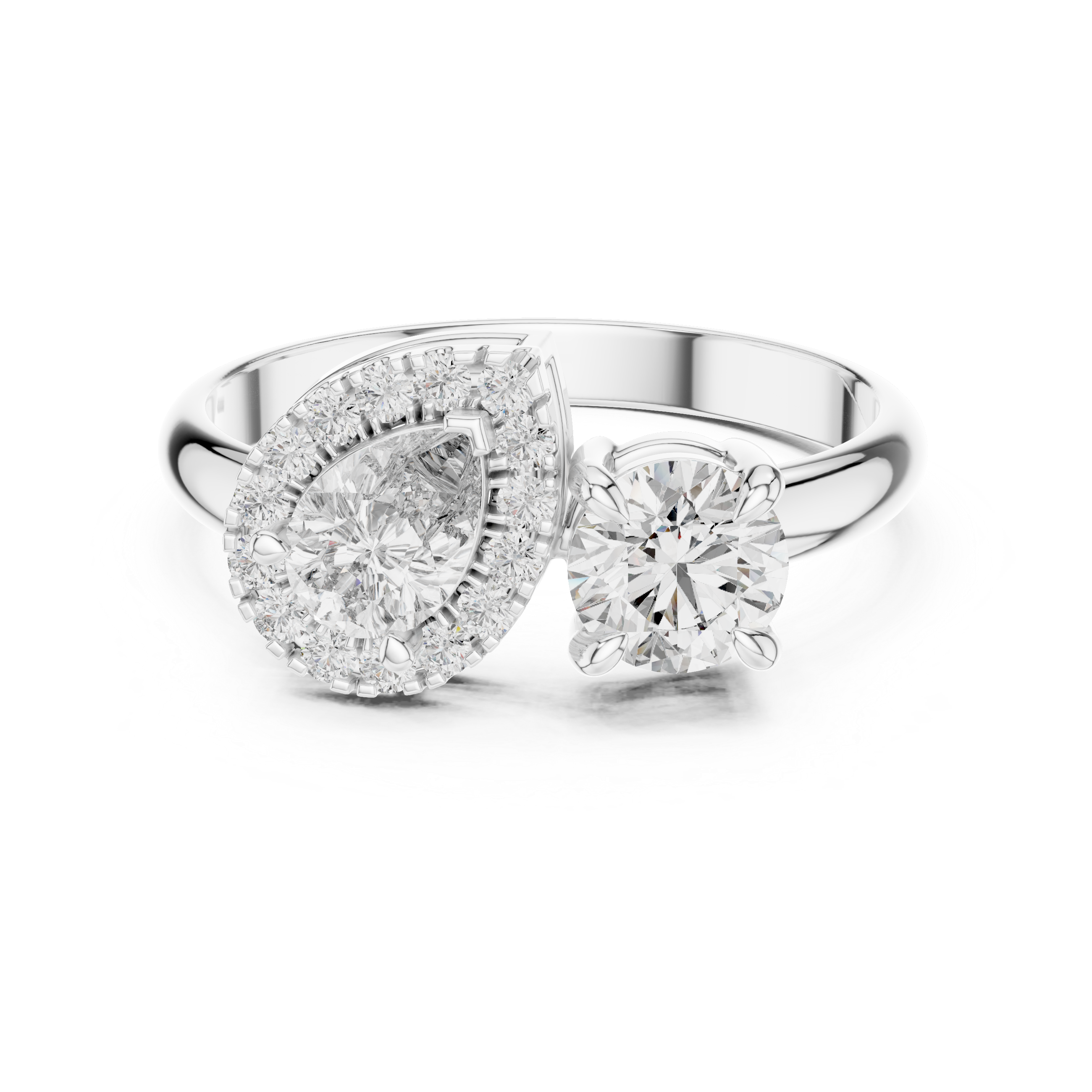 Halo Toi Et Moi Pear and Round Cut Moissanite Sterling Silver Ring