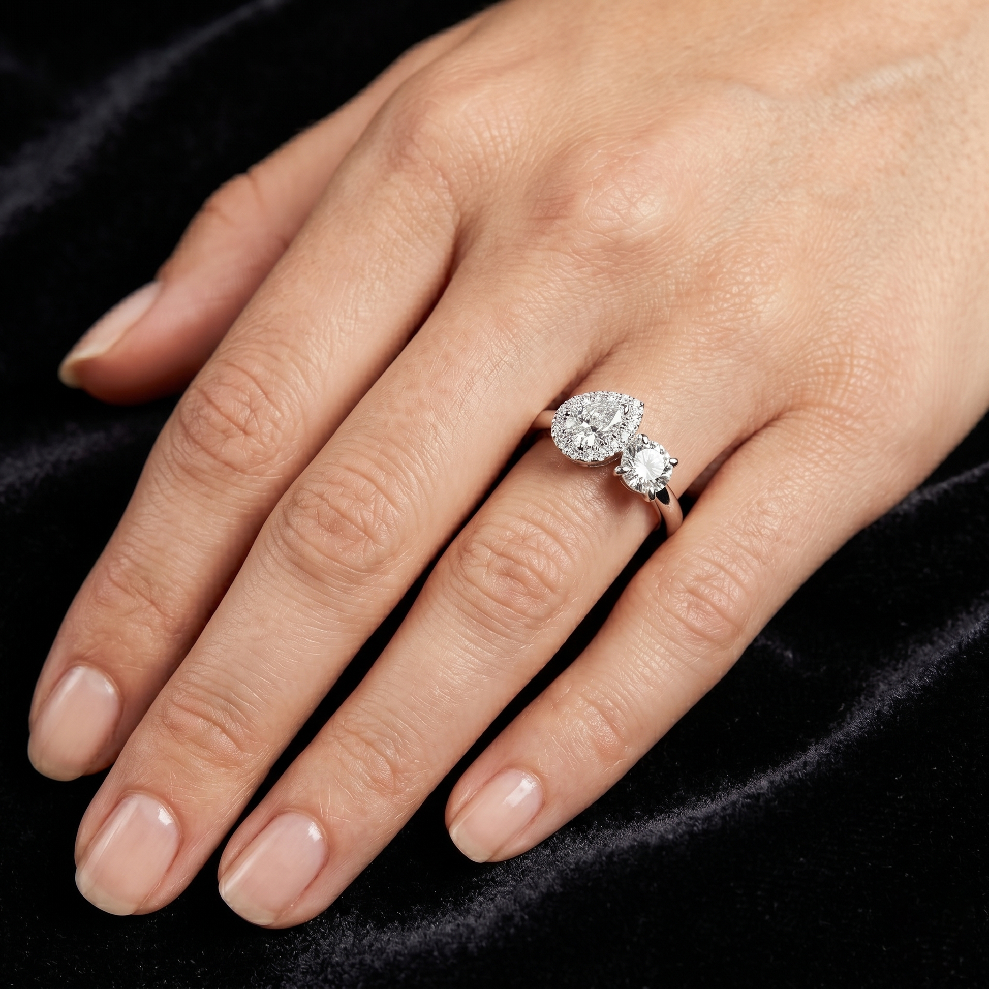 1.65 TCW Halo Toi Et Moi Pear and Round Cut Lab Grown Rose Gold Ring