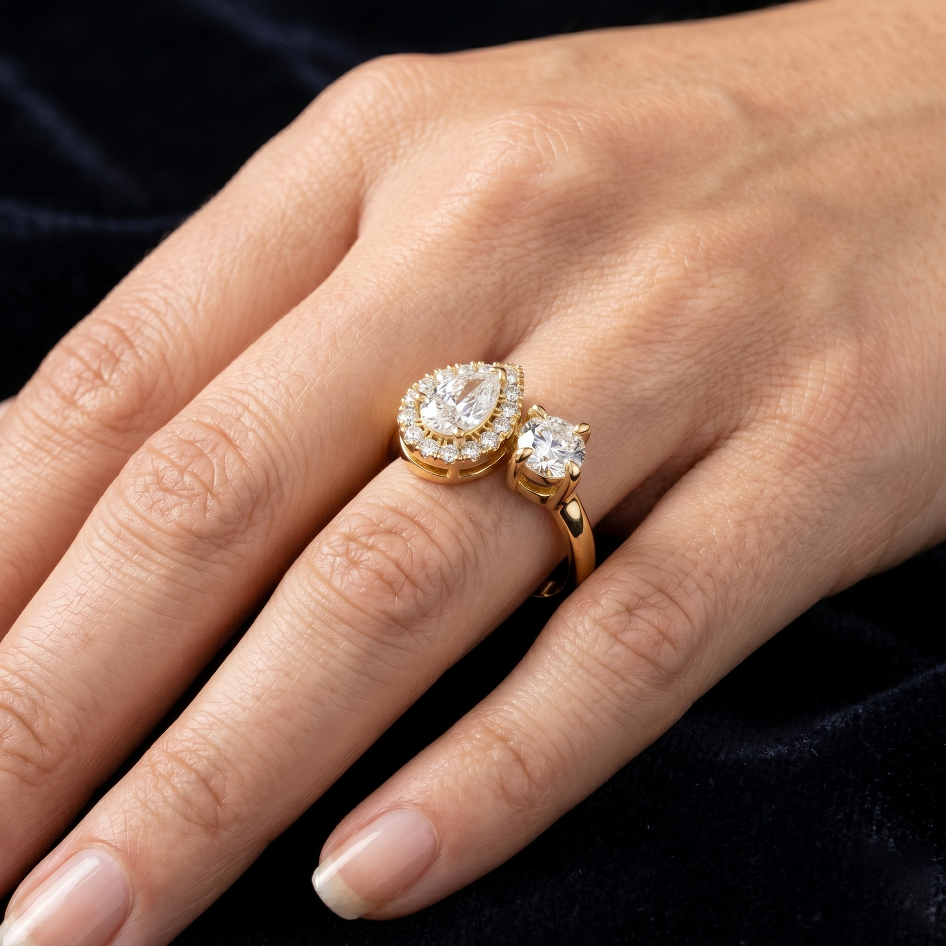 1.65 TCW Halo Toi Et Moi Pear and Round Cut Lab Grown Rose Gold Ring