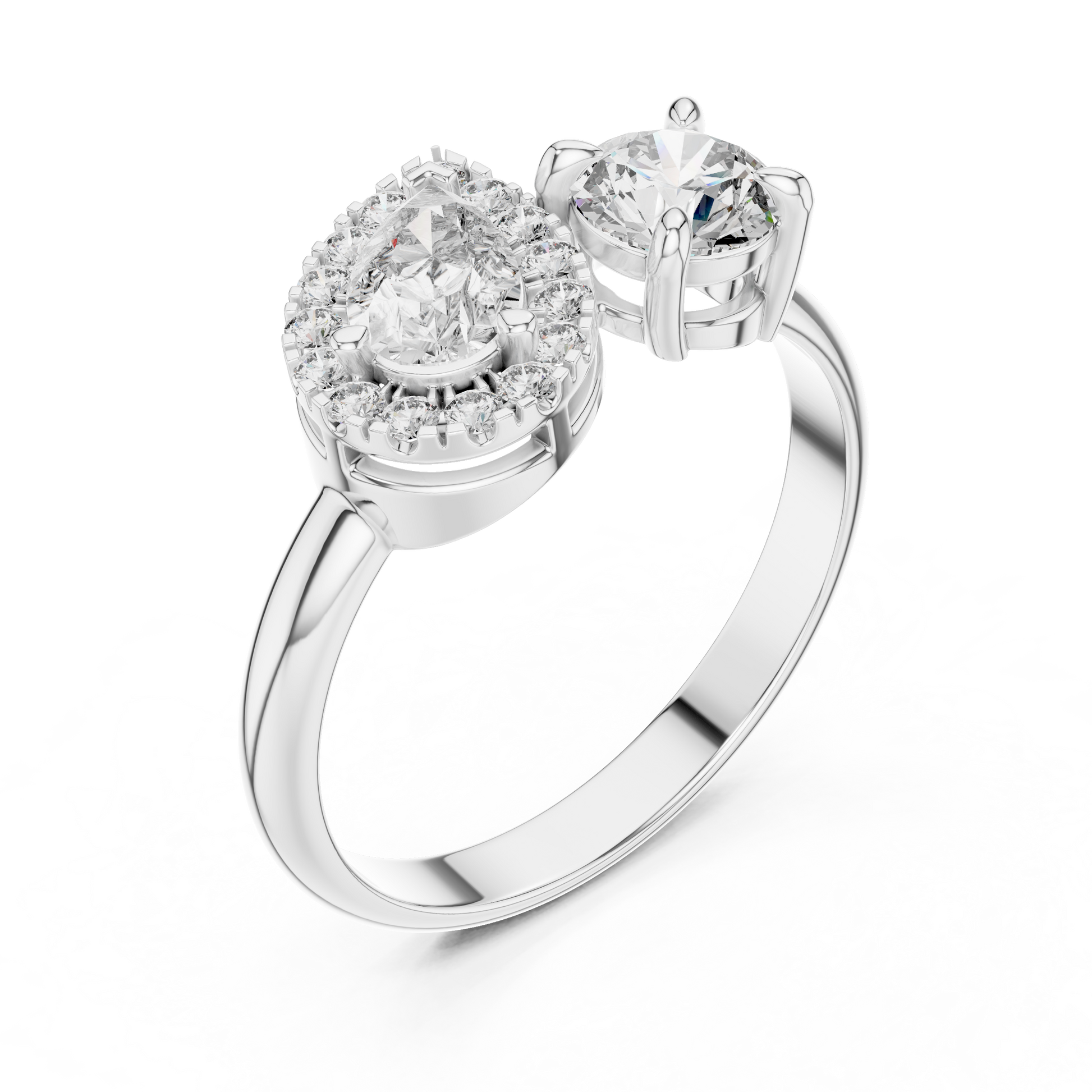 Halo Toi Et Moi Pear and Round Cut Moissanite Sterling Silver Ring