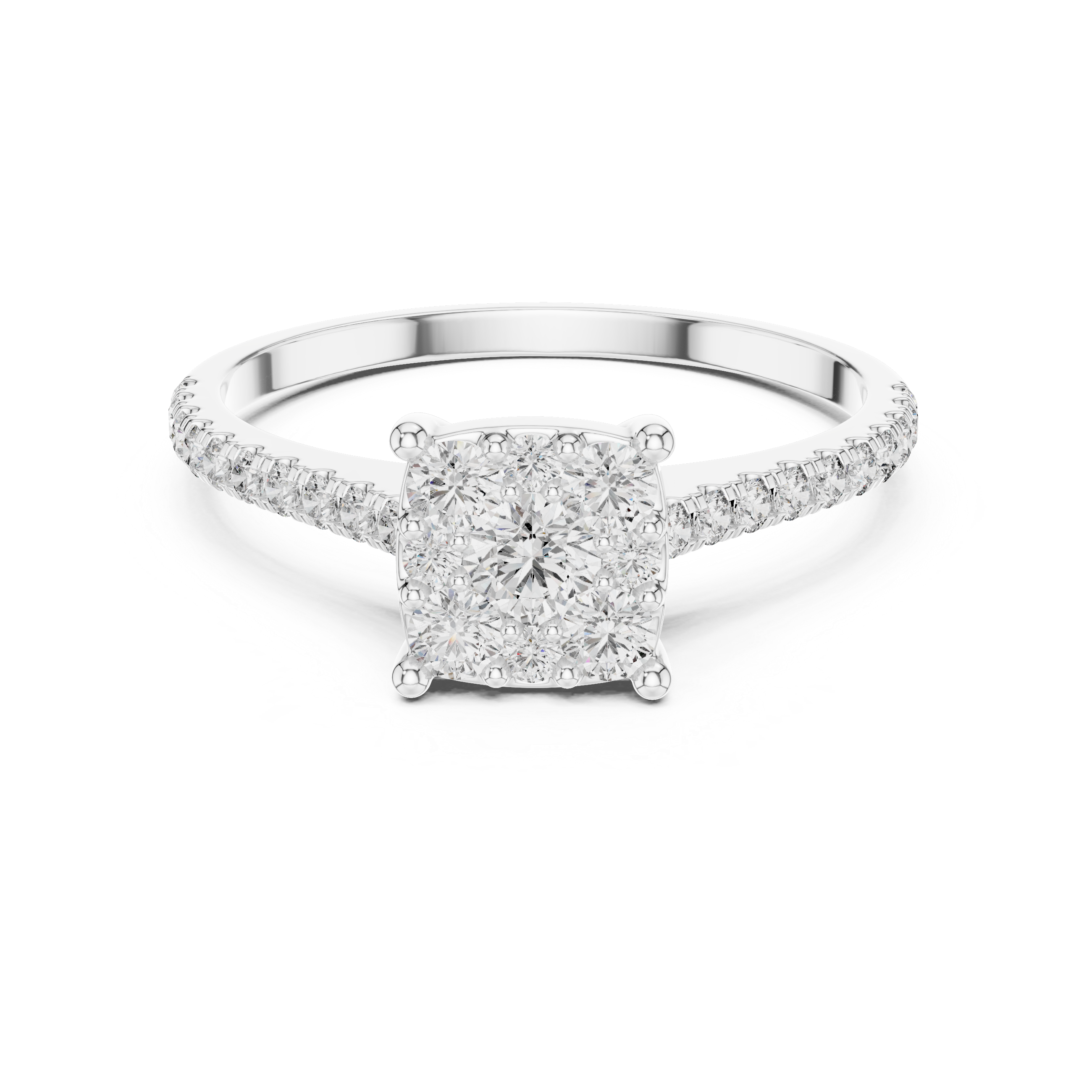 A Square-shaped Cluster Round Moissanite Diamond Engagement Ring