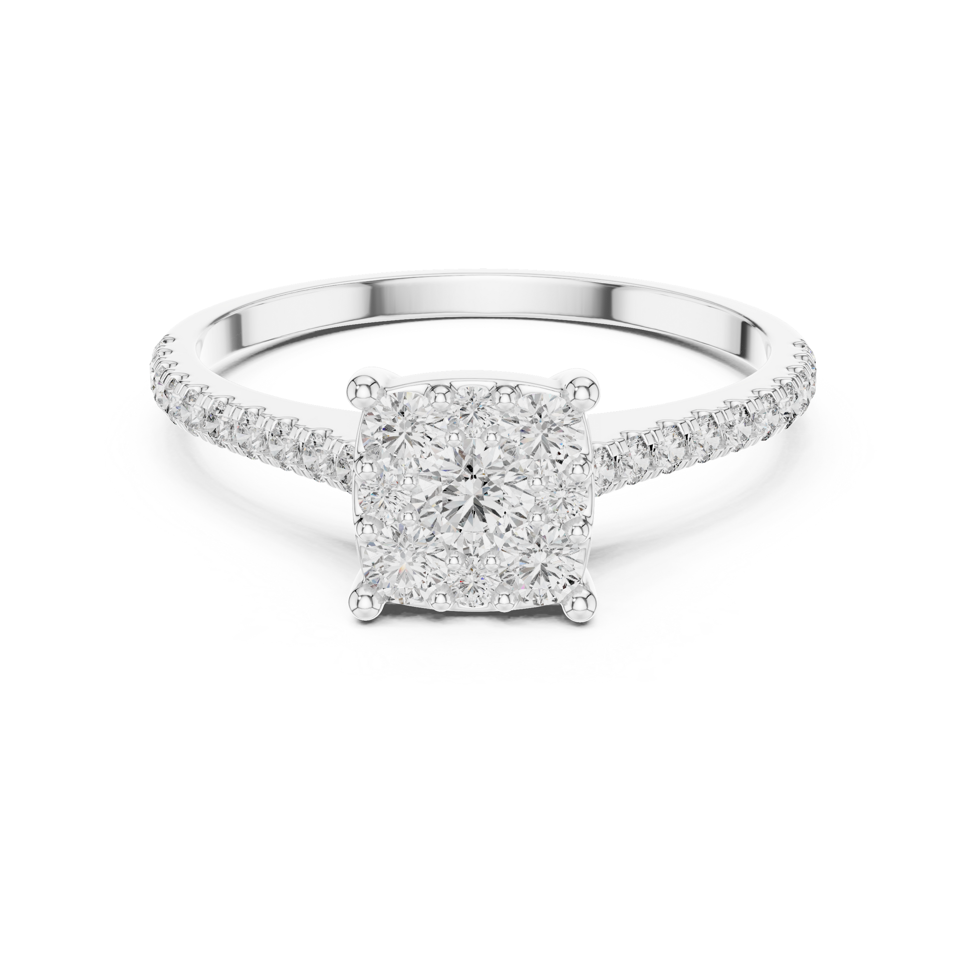 A Square-shaped Cluster Round Moissanite Diamond Engagement Ring