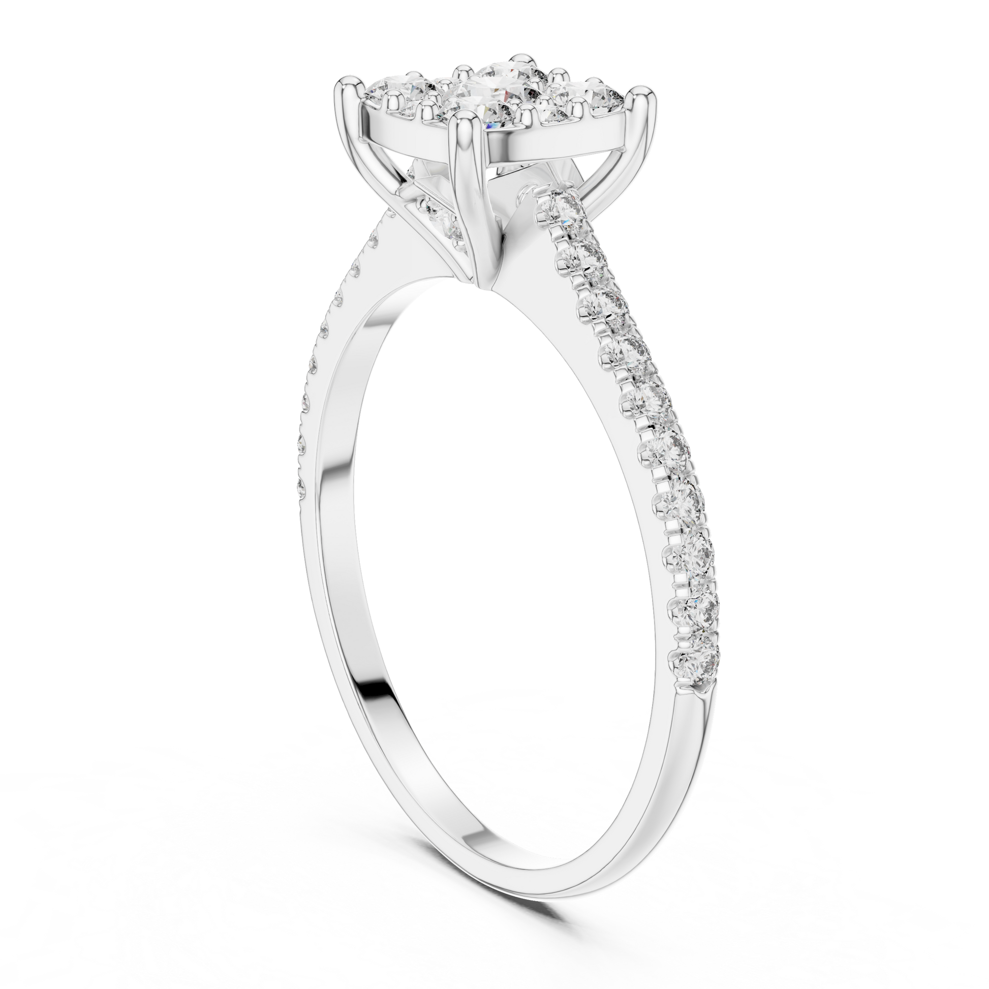 A Square-shaped Cluster Round Moissanite Diamond Engagement Ring