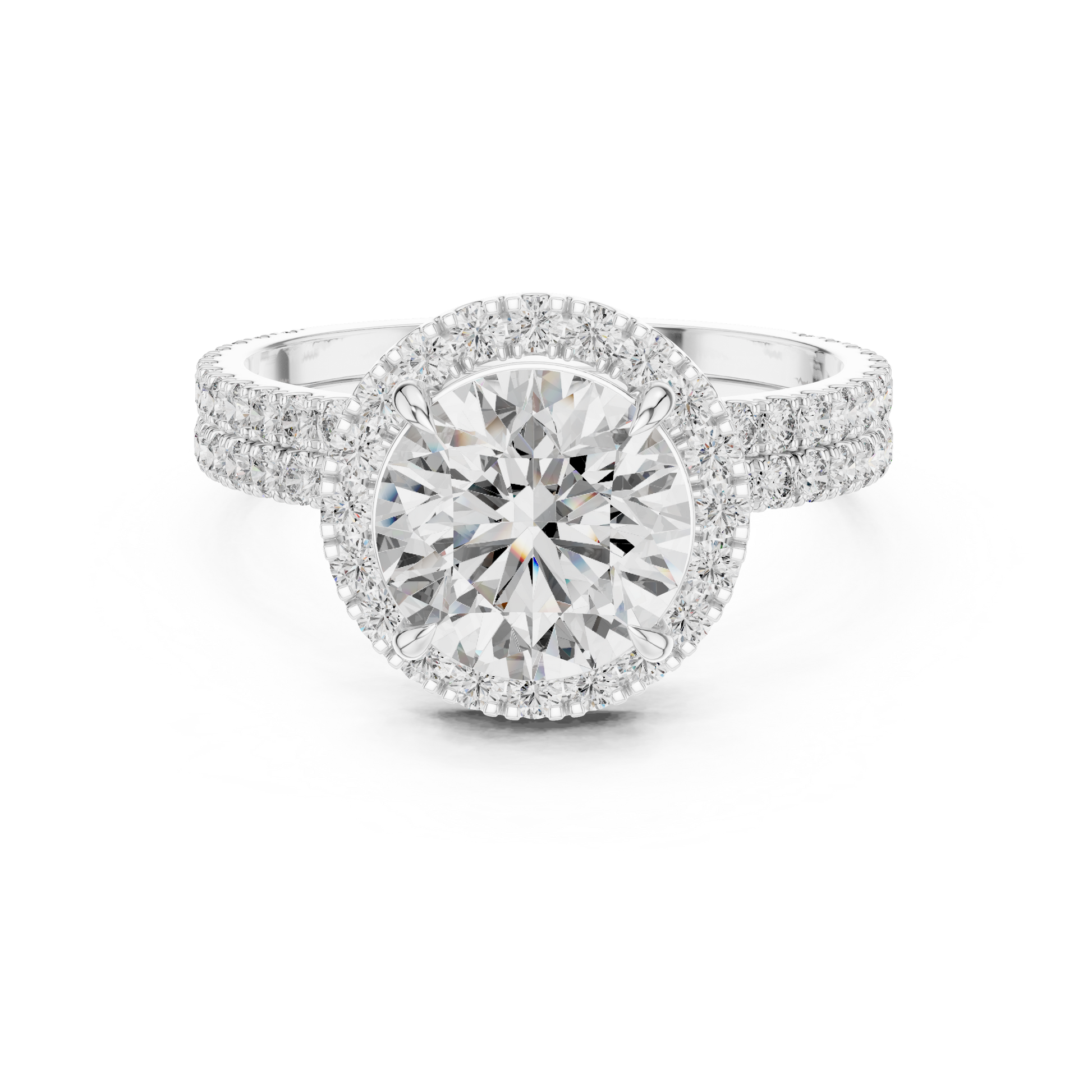 Round Solitaire Moissanite Halo Split Shank Pave Bridal Ring Set