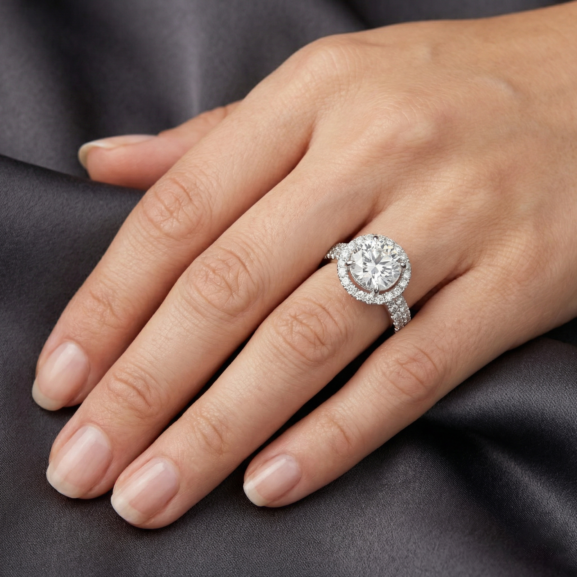 Round Solitaire Moissanite Halo Split Shank Pave Bridal Ring Set