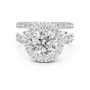 Round Moissanite Halo Cascade Solitaire Bridal Ring Set in 925 Sterling Silver