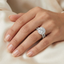 Round Moissanite Halo Cascade Solitaire Bridal Ring Set in 925 Sterling Silver