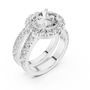 Round Moissanite Halo Cascade Solitaire Bridal Ring Set in 925 Sterling Silver