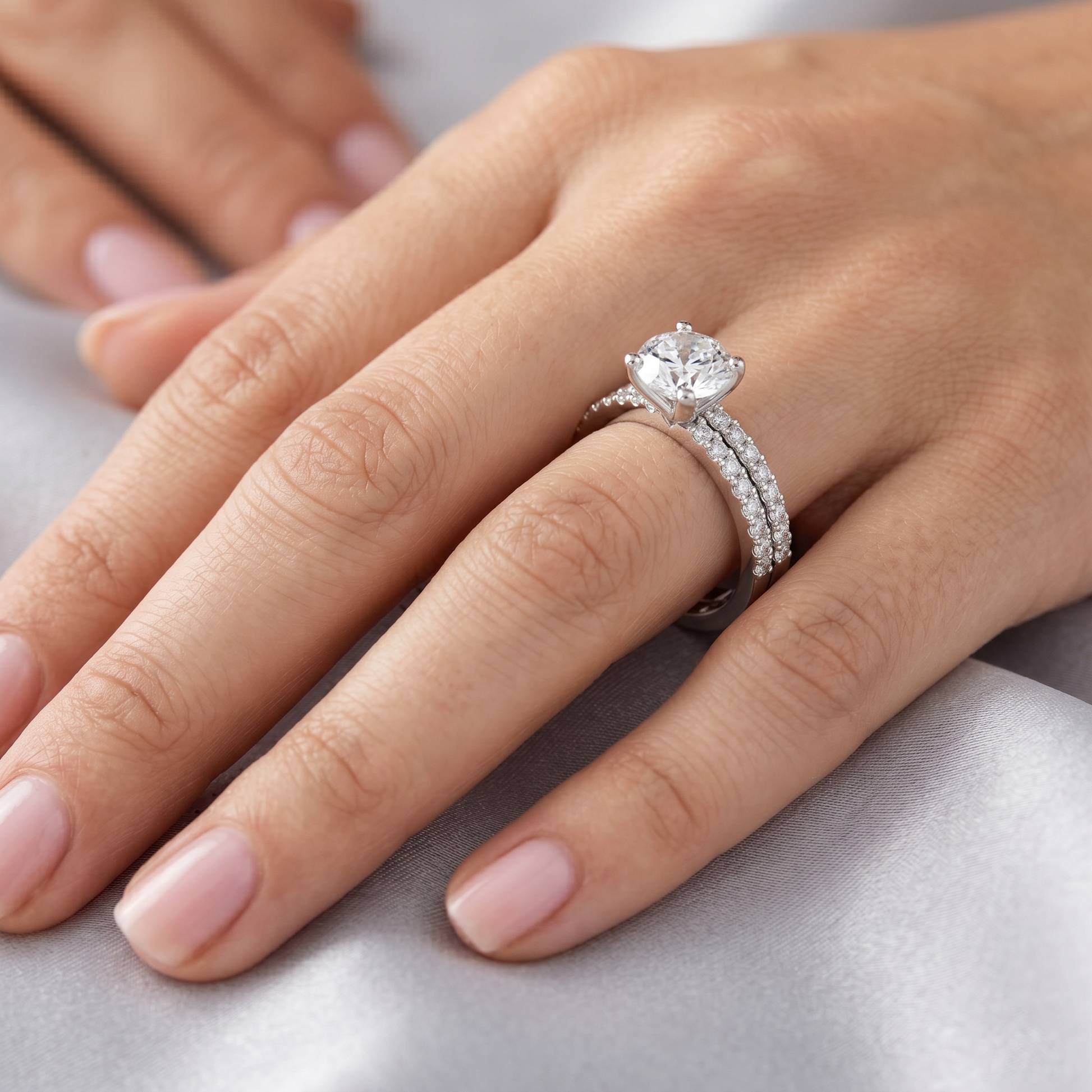 1.87 TCW Dual Band Solitaire Round Lab Grown Bridal Ring Set for Women