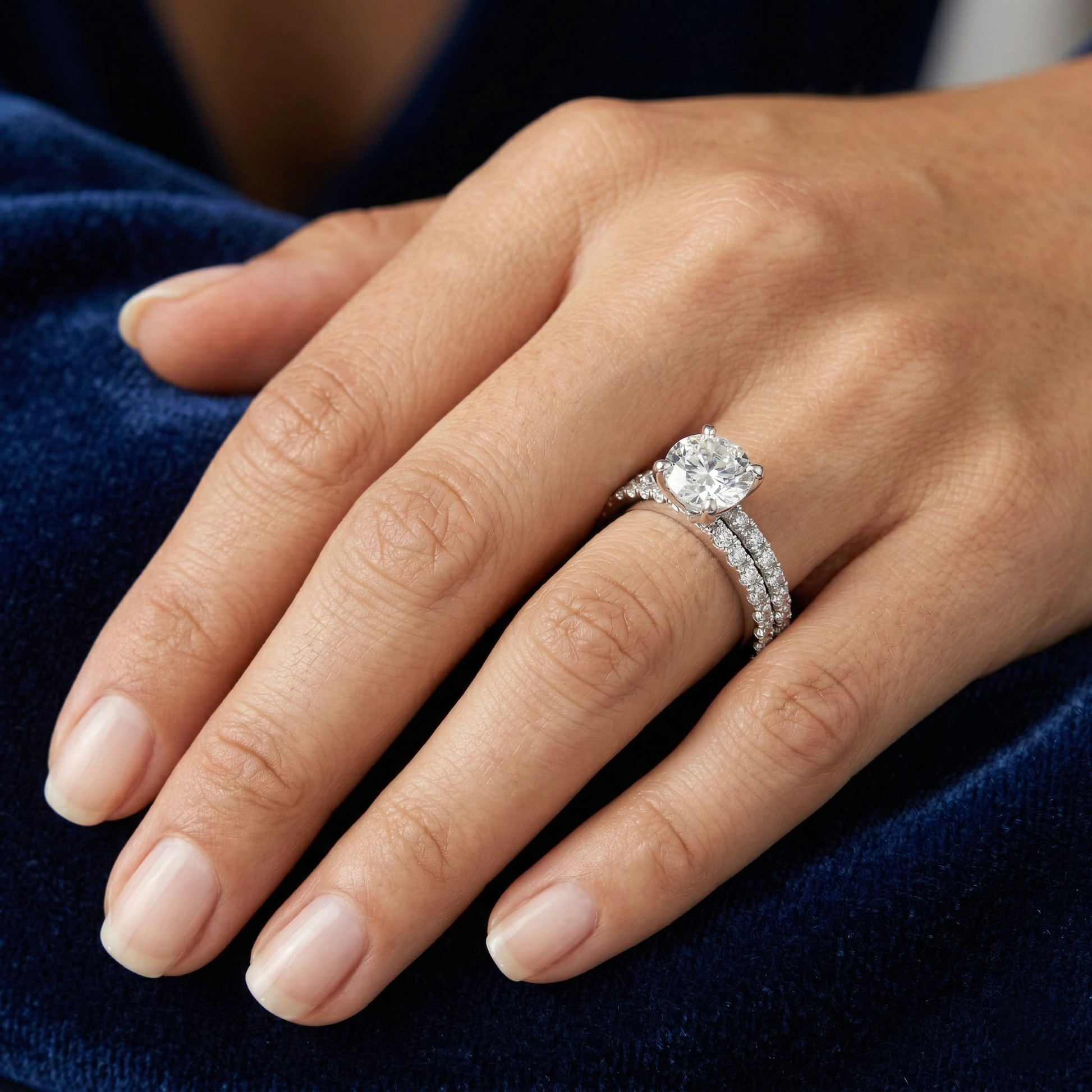 Dual Band Solitaire Round Moissanite Bridal Ring Set for Women