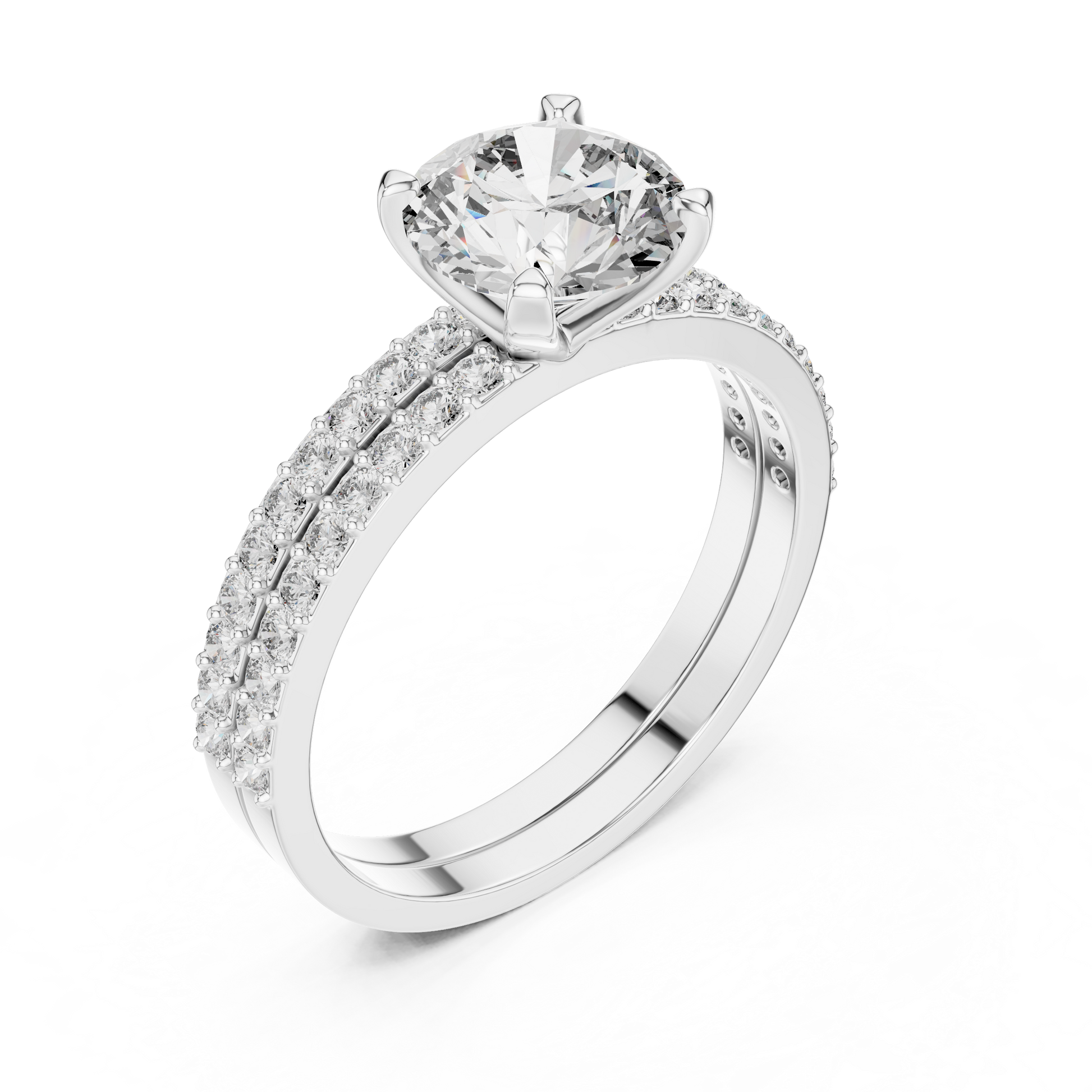 Dual Band Solitaire Round Moissanite Bridal Ring Set for Women