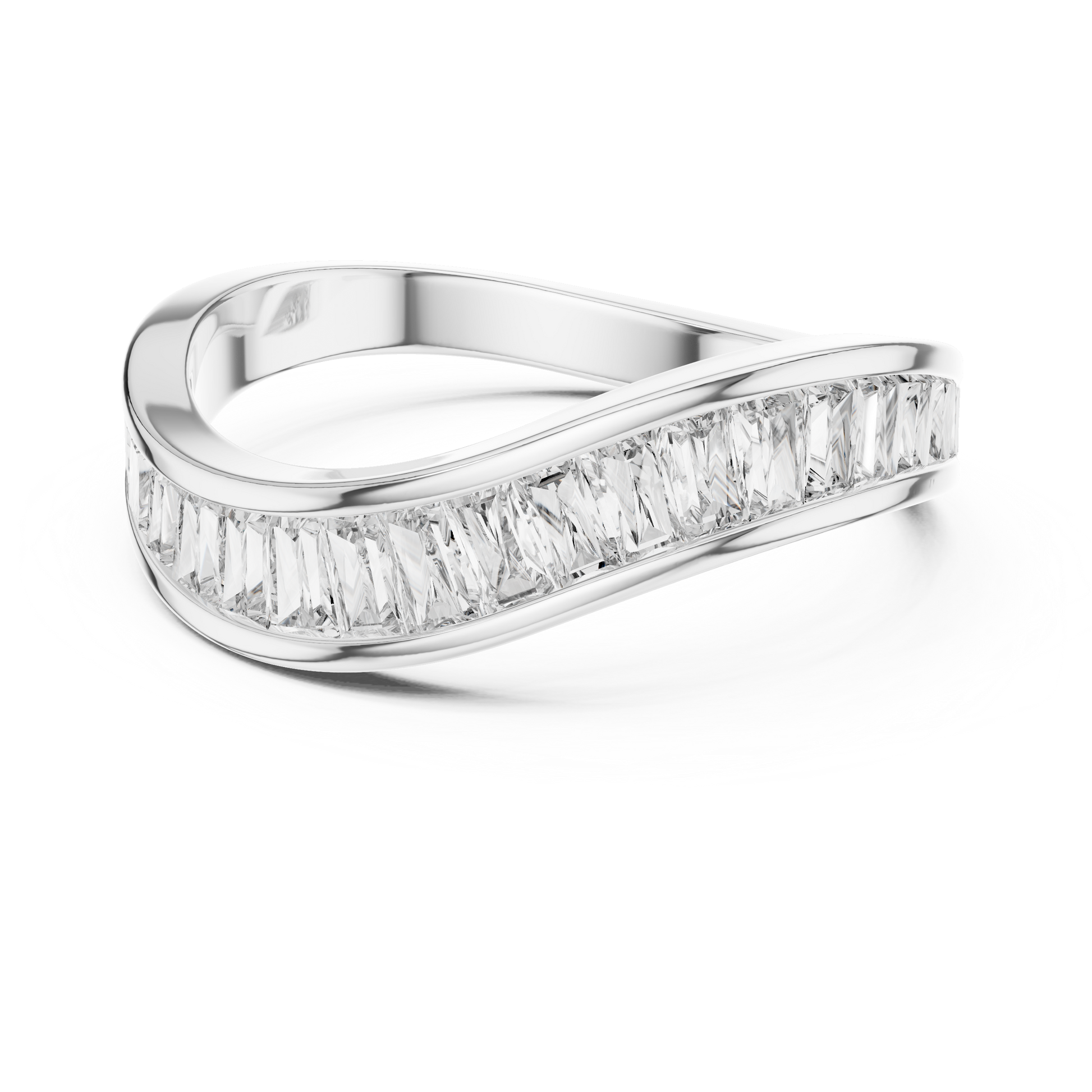 Wave Style Baguette Moissanite Diamond Stackable Band in Sterling Silver