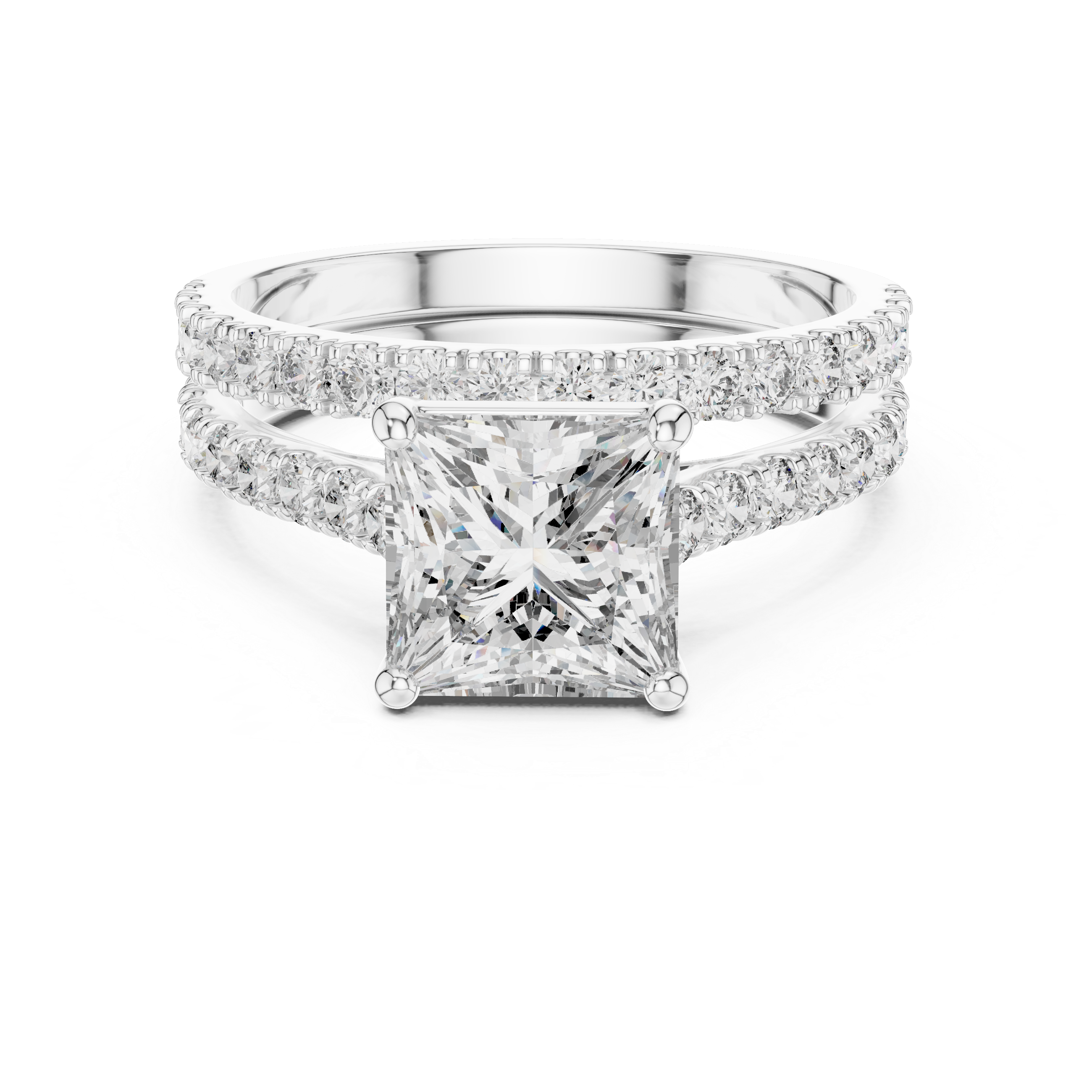 Princess-cut Moissanite Sterling Silver Engagement Ring with a Split Shank Band