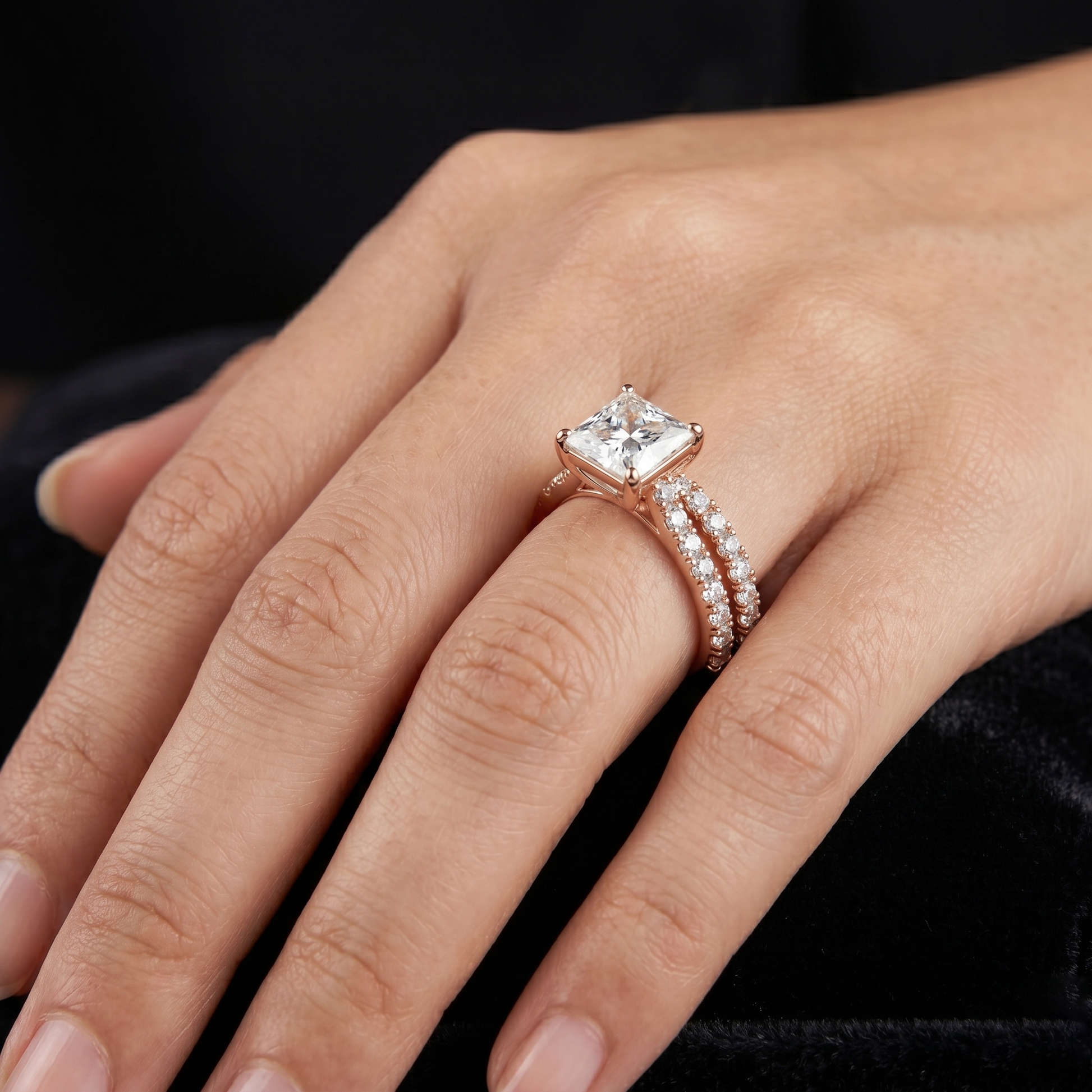 2.46 TCW Princess-cut Lab Grown Yellow Gold Engagement Ring with a Split Shank Band