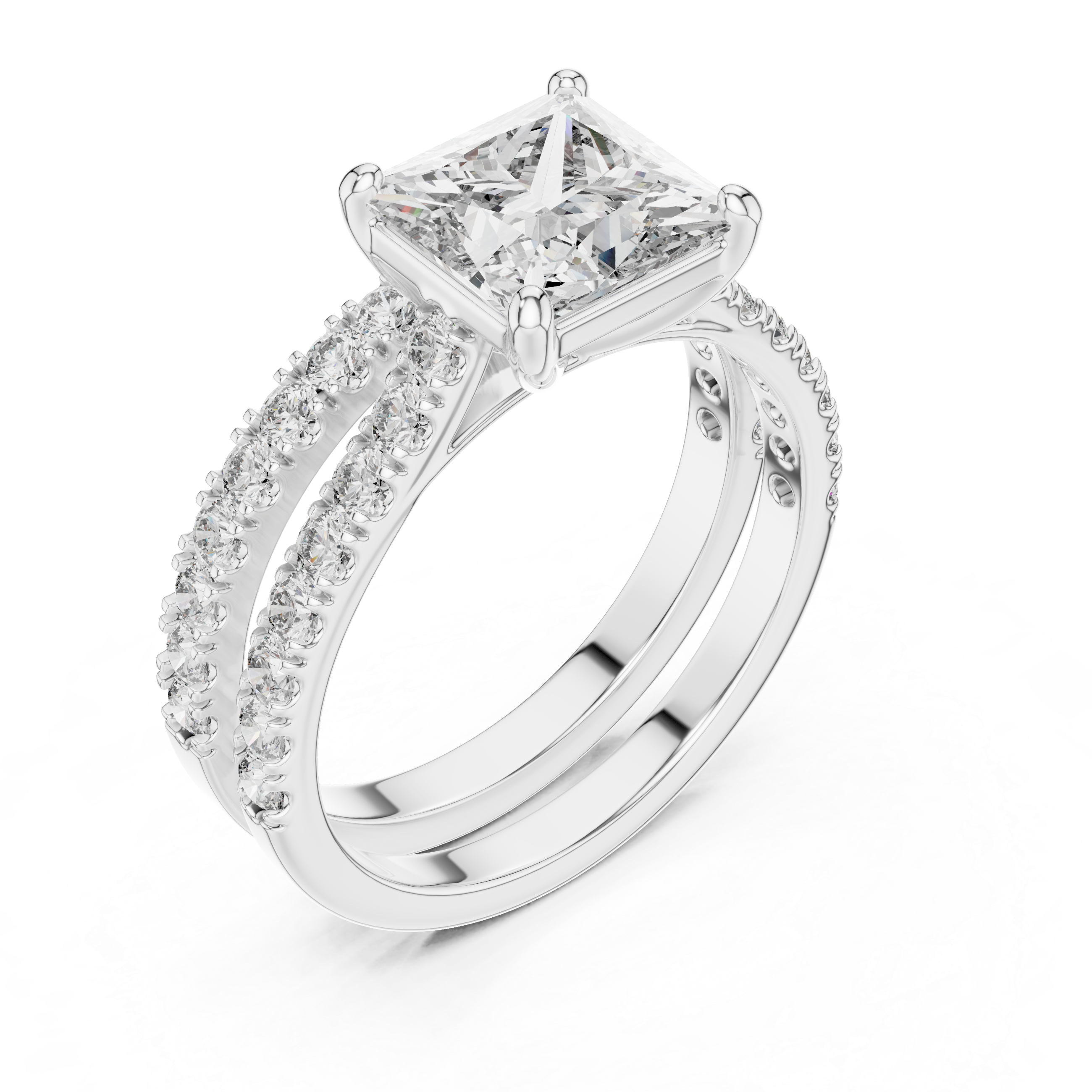 Princess-cut Moissanite Sterling Silver Engagement Ring with a Split Shank Band