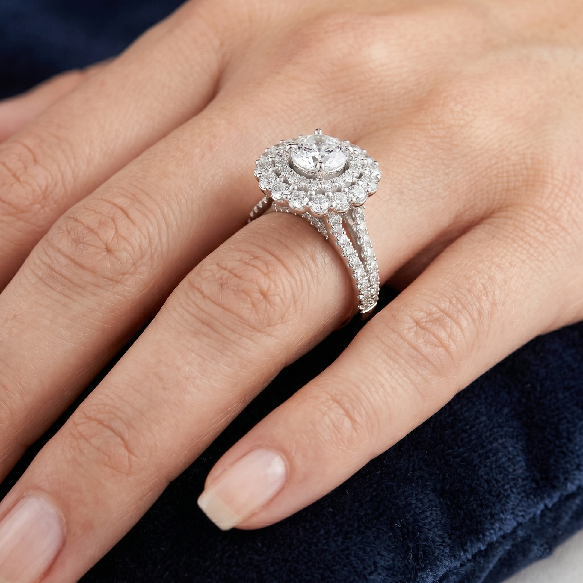 2.41 TCW Floral Duo Halo Split Shank Round Cut Lab Grown Rose Gold Engagement Ring