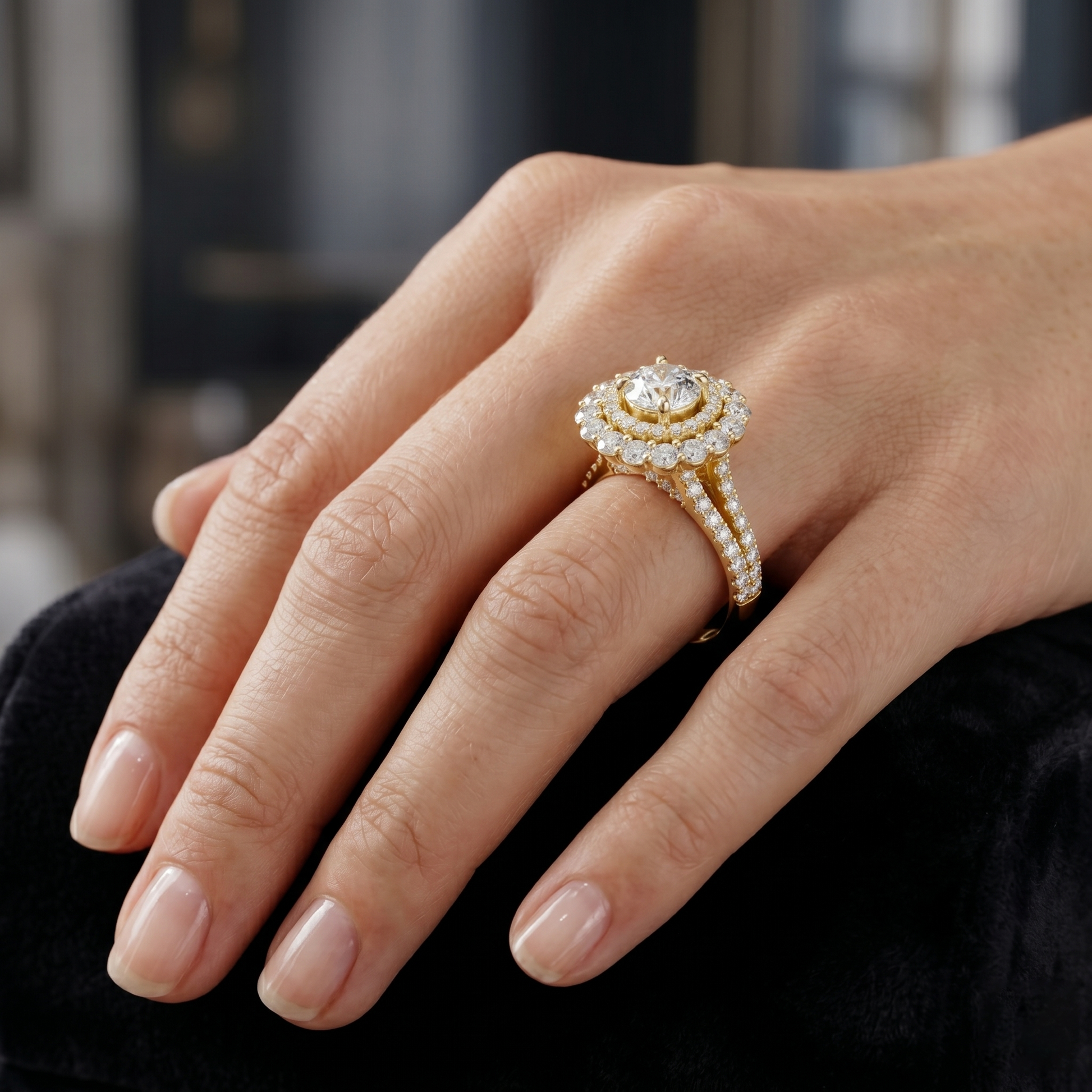 2.41 TCW Floral Duo Halo Split Shank Round Cut Lab Grown Rose Gold Engagement Ring