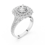 Floral Duo Halo Split Shank Round Cut Moissanite Sterling Silver Engagement Ring