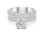 Round Cut Three Row Pave Set Moissanite Double Band Bridal Ring Set in Sterling Silver