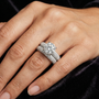 Round Cut Three Row Pave Set Moissanite Double Band Bridal Ring Set in Sterling Silver
